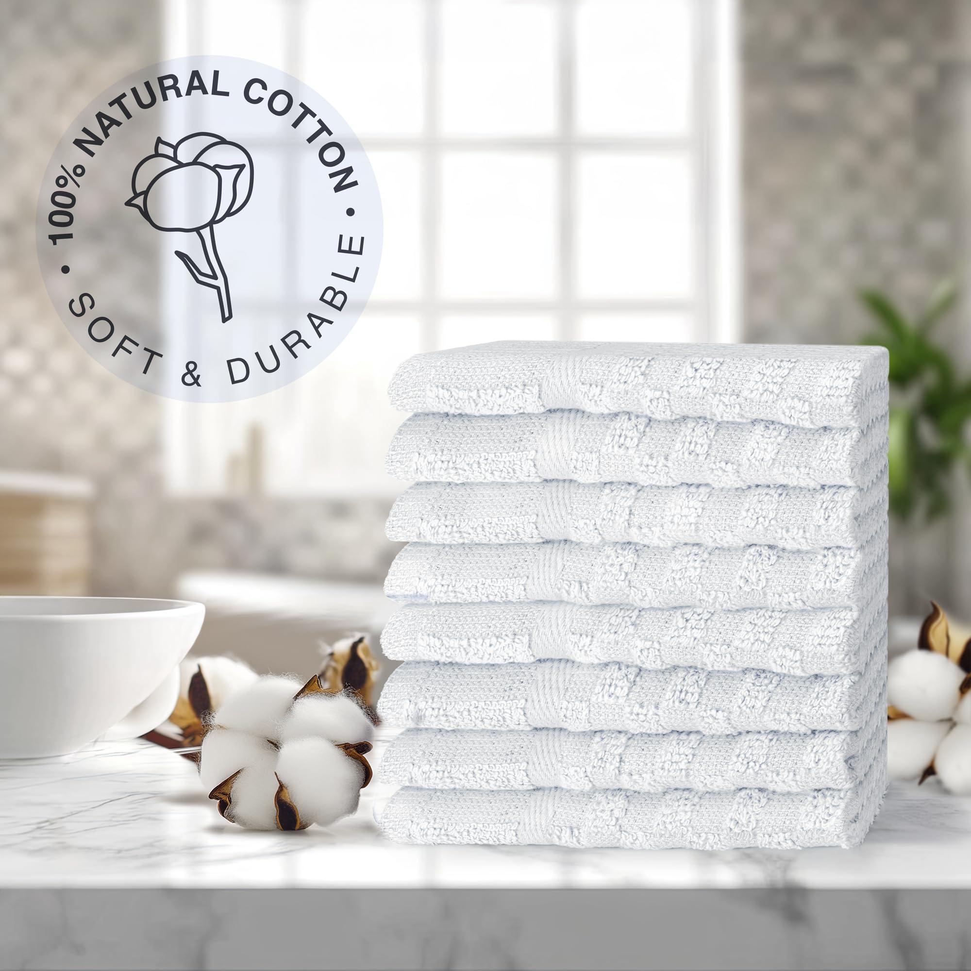 DecorRack 8 Pack 100% Cotton Wash Cloth, Luxurious Soft, 12 x 12 inch Ultra Absorbent Jacquard Towels, Machine Washable Washcloths, White (8 Pack) - Image 4