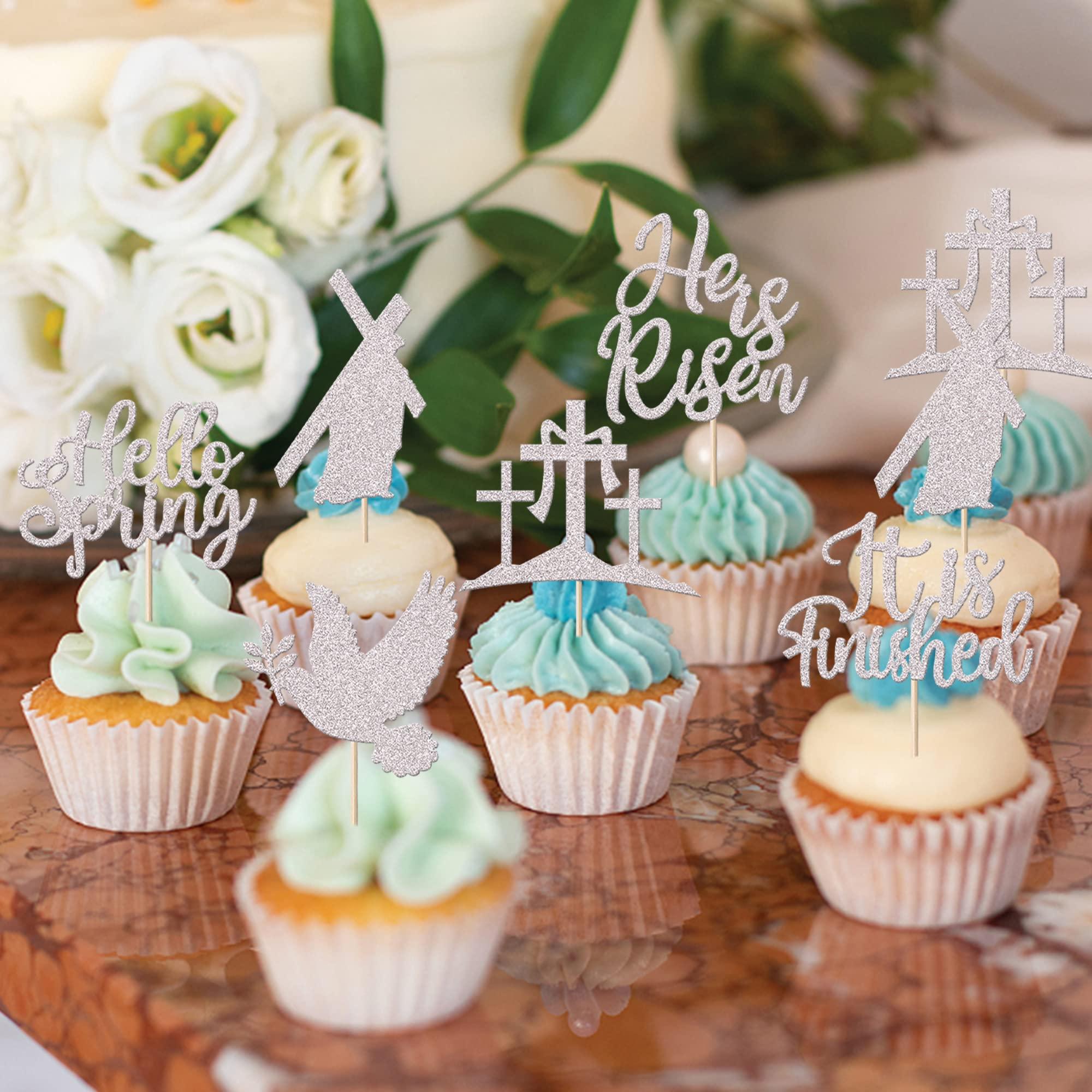 24 Pack Cross Cupcake Toppers Glitter It is Finished Peace Pigeon Cupcake Picks Hello Spring Cake Decorations for Christianity Theme Birthday Party Supplies Silver - Image 6