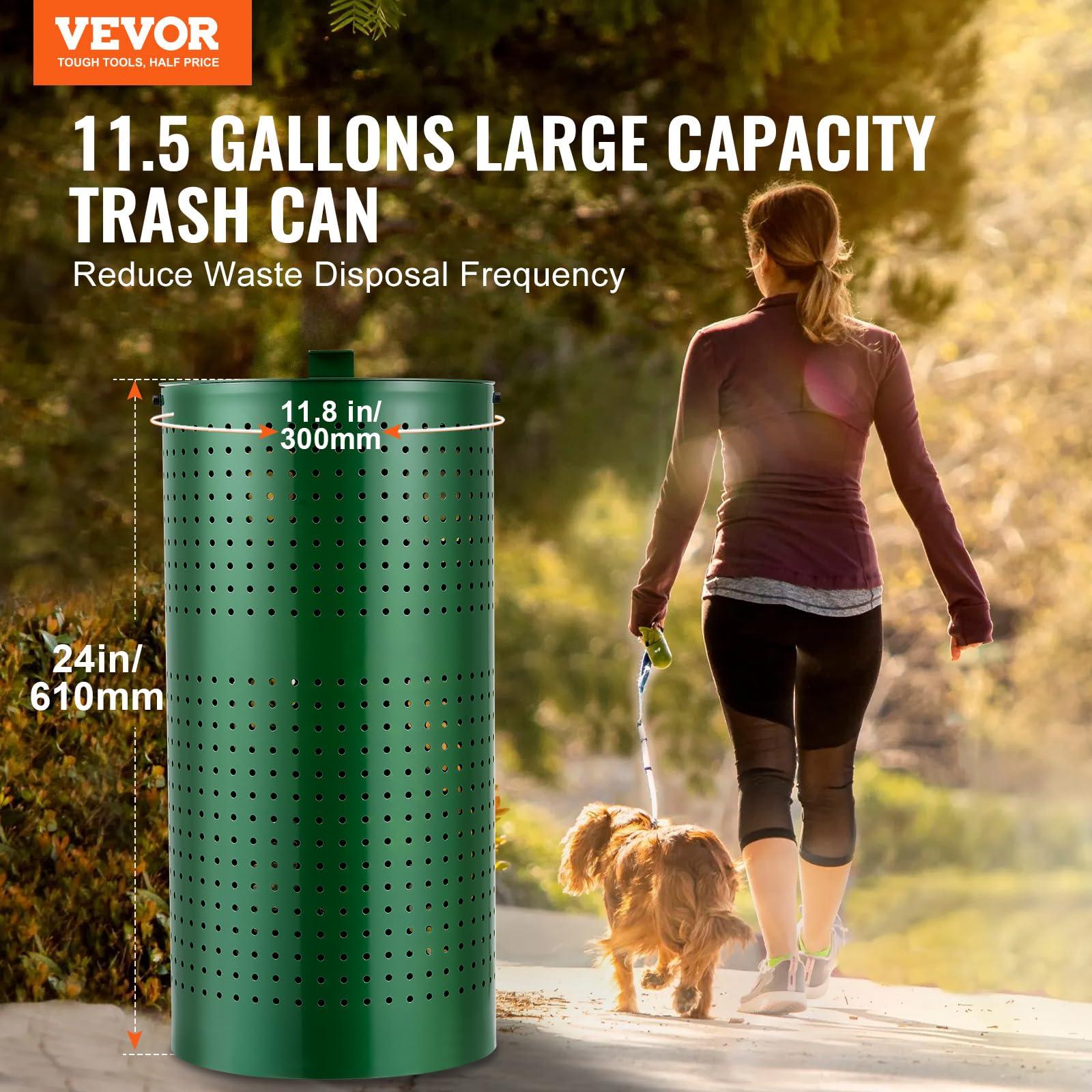 VEVOR Dog Poop Trash Can With 50 Liner Bags, 11.5 Gallons Outdoor Waste Bin With Lid & Liner Clip for Pet Waste Station, Disposal Container for Garden Backyard Park - Image 3