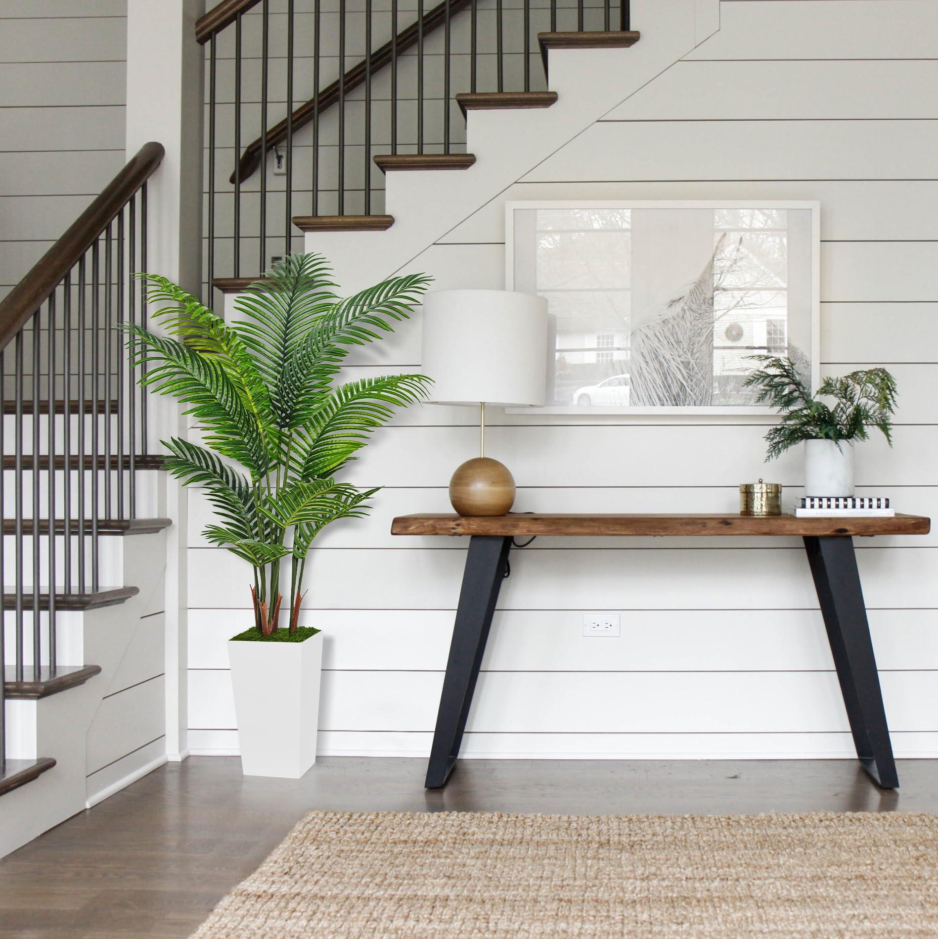 ASTIDY Artificial Palm Tree 5FT - Fake Tree with White Tall Planter - Faux Tropical Areca Floor Plant in Pot - Artificial Silk Plant for Home Office Living Room Decor Indoor - Image 4