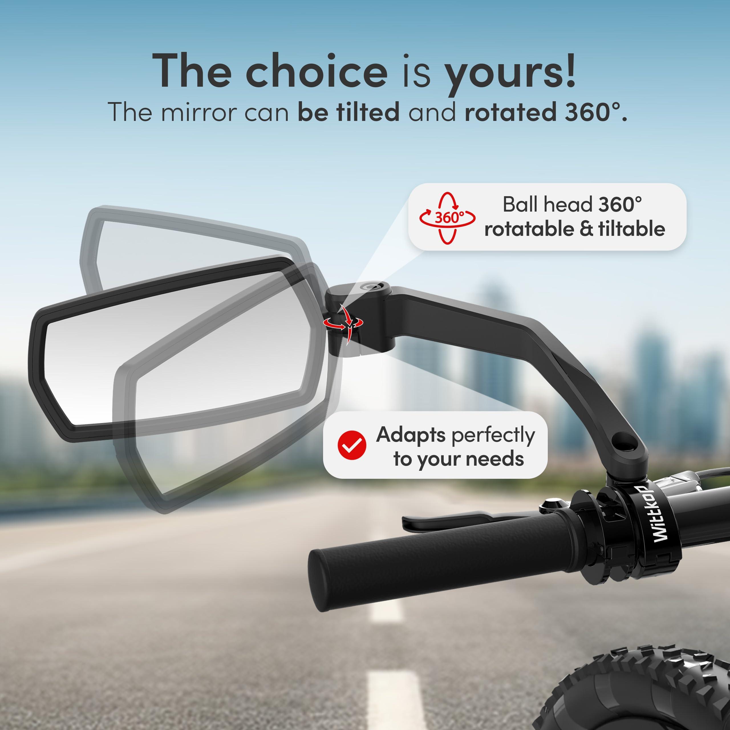 WITTKOP Bike mirror | Large HD field of vision | 360° rotatable & foldable | Mounting above & below | Break-proof & durable | ebike accessories, bike mirror handlebar mount, bicycle mirrors - Image 5