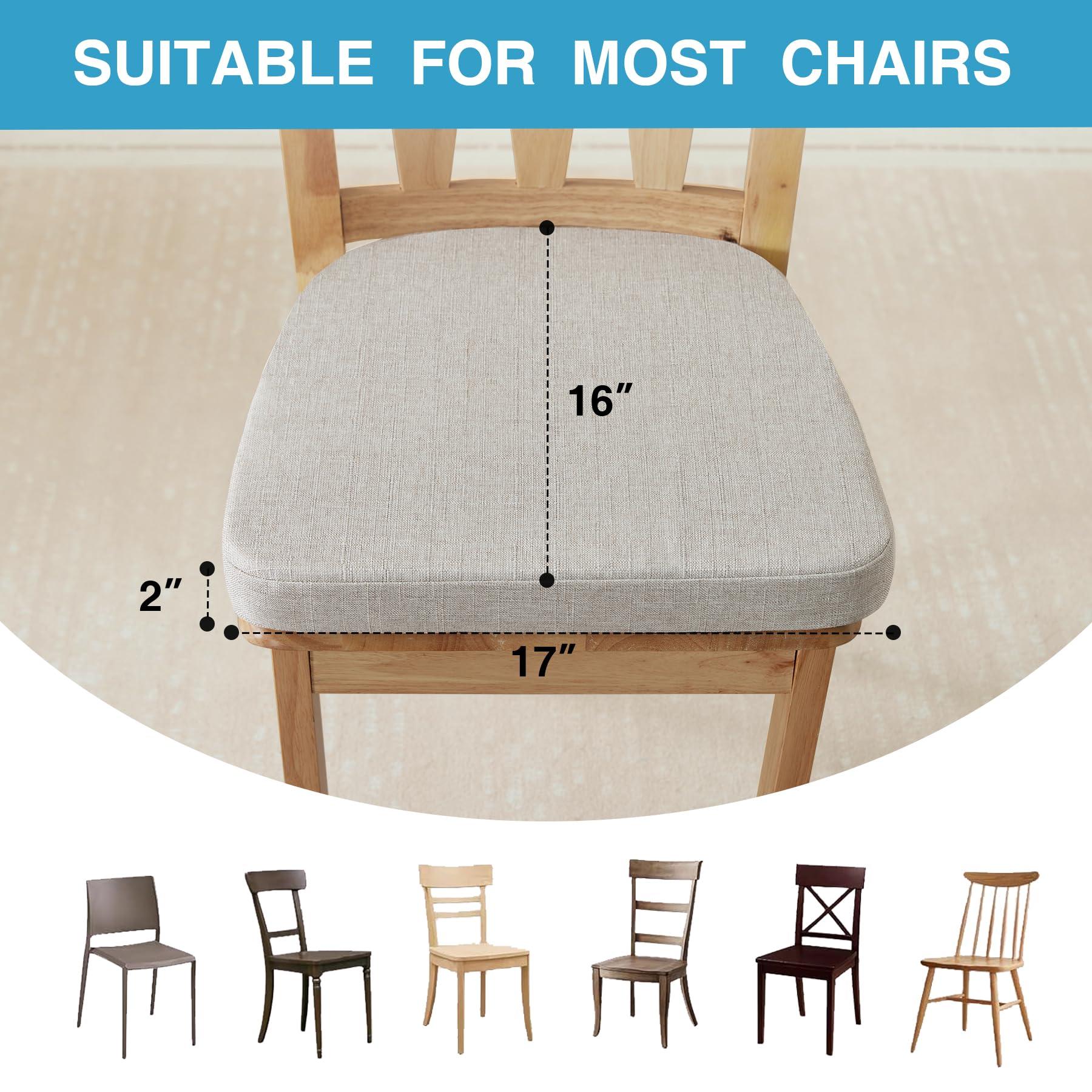 IASEAHK Chair Cushions for Dining Chairs Set of 6, Non Slip Kitchen Chair Pads, 17" x 16" x 2", Indoor Dining Chair Cushions with Ties, Seat Cushion for Kitchen Chairs, Chair Pads, Beige - Image 2