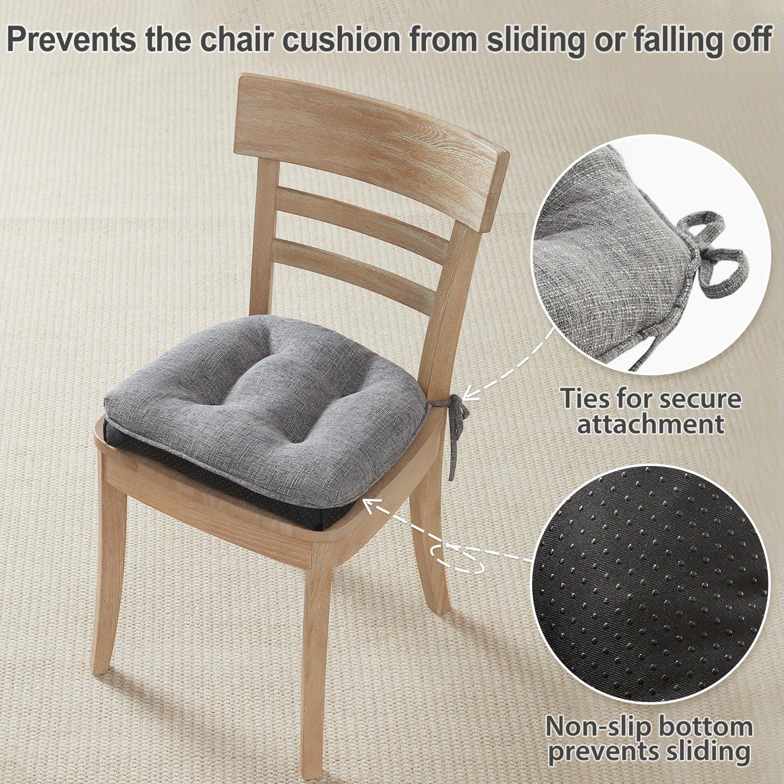 Quilmfoam 15.5"x15.5" Kitchen Chair Cushions Set of 4 for Dining Chair, Soft Tufted Non-Slip Memory Foam Seat Cushion with Ties for Indoor Kitchen Dining Furniture, Dark Grey - Image 5