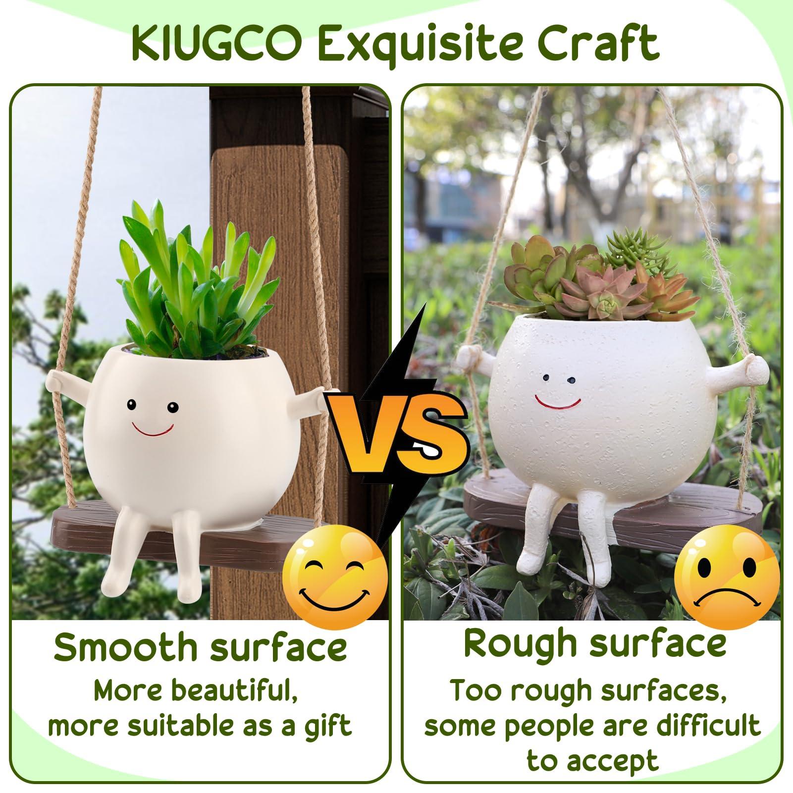 KIUGCO Glossy Swing Smiley Face Planter Pot Head, Small Hanging Planter for Indoor Outdoor Plants, Cute Hanging Flower Pot for String of Pearls Plant Live, Birthday Gifts - Image 3