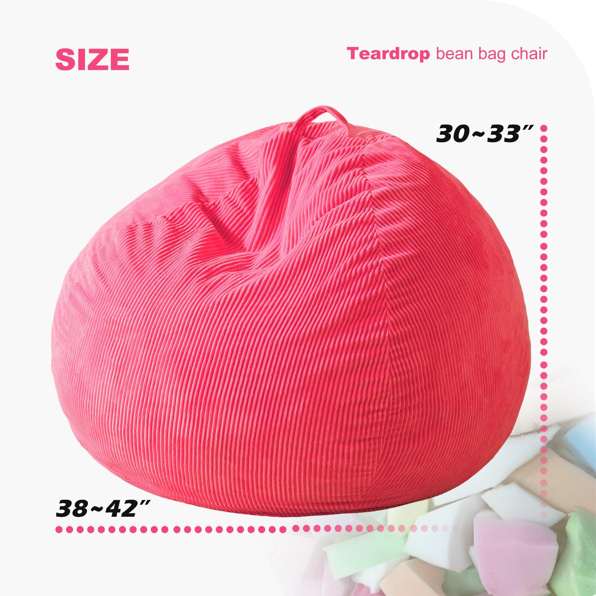 Homguava Bean Bag Chair: Teardrop Bean Bags with Memory Foam Filled, Compact Beanbag Chairs Soft Sofa with Corduroy Cover (Pink) - Image 2