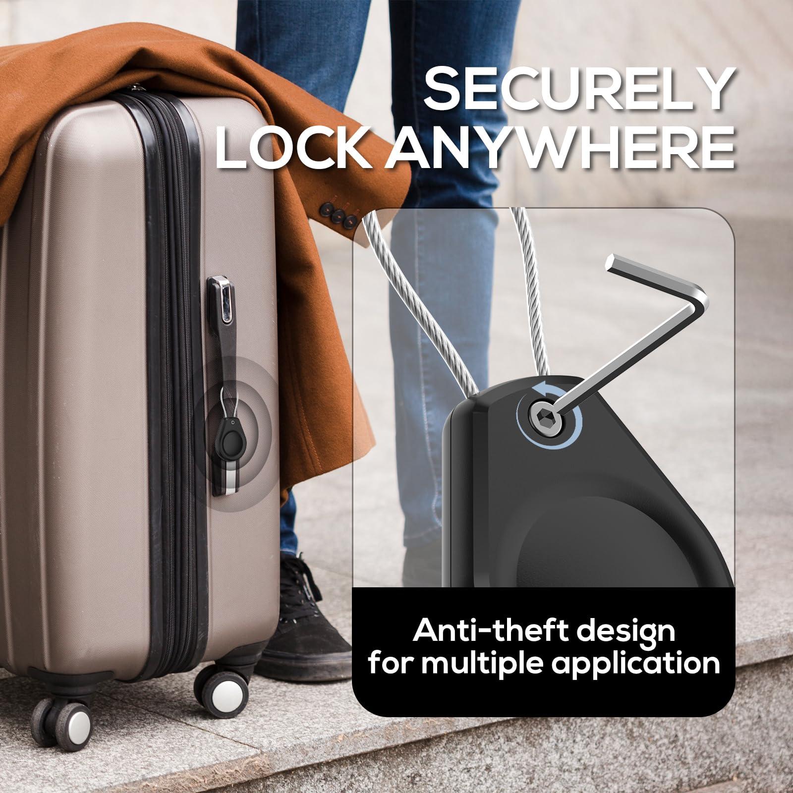 Waterproof AirTag Keychain Holder - (4 Pack) Air tag Lock Case with Wire Cable Compatible with Apple AirTags, Ultra Durable Anti-Lost Protective Case with Keyring for Luggage, Backpack, Black/Grey - Image 3
