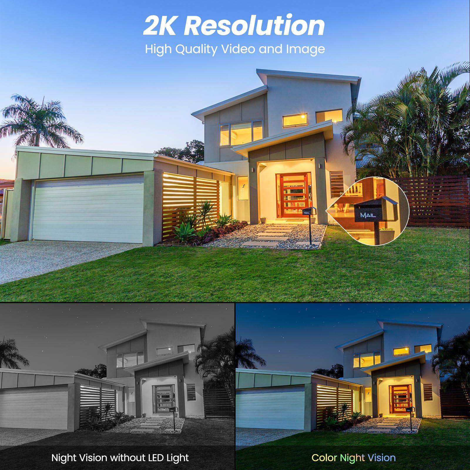 2K Cameras for Home Security-2.4G WiFi Outdoor Camera Wireless Solar/Battery Powered with solar panel, 360° Viewing, AI Human Detection, Color Night Vision, with SD Storage, Works with Alexa(2 Pack) - Image 4