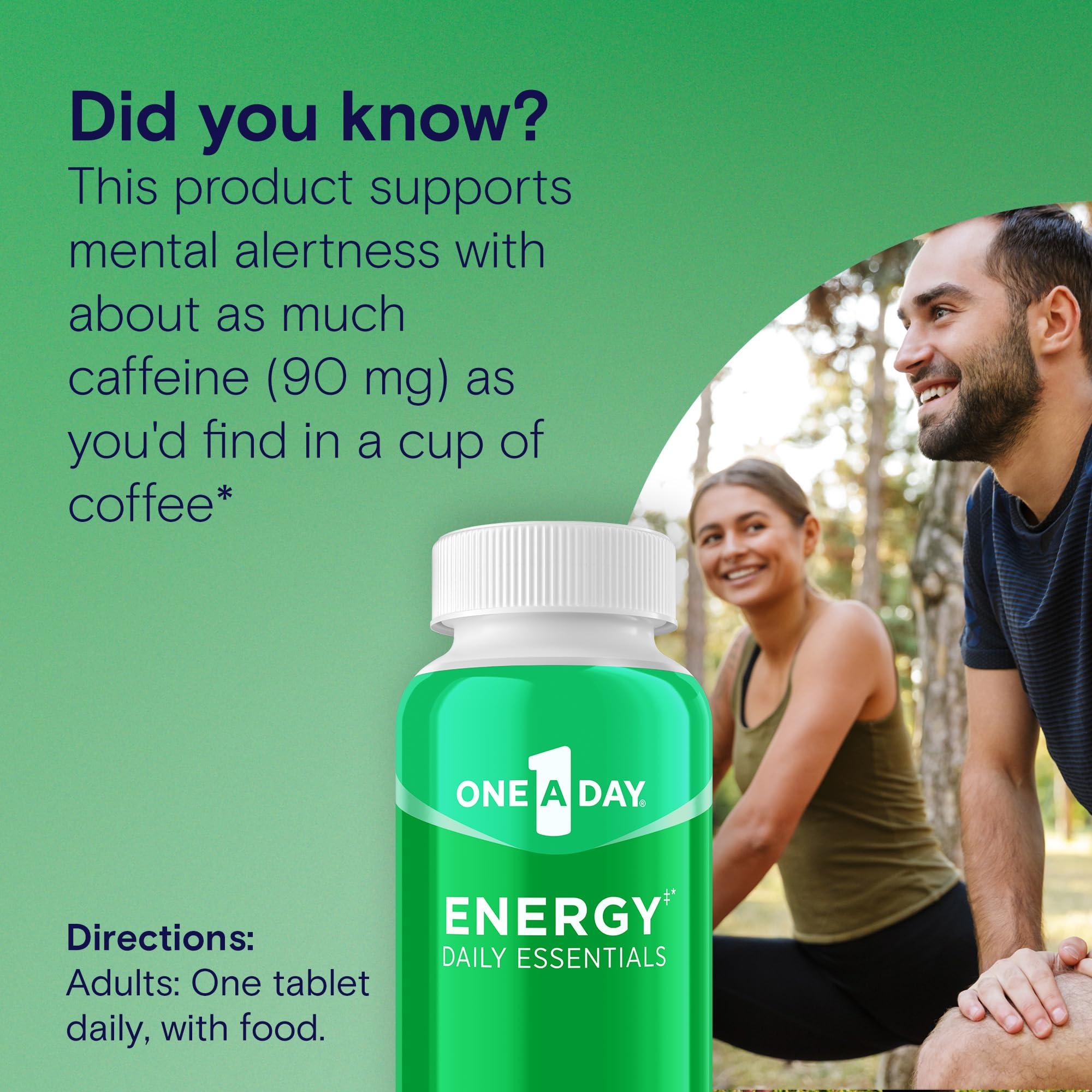 One A Day Energy Daily Essentials Multivitamin, Energy Supplement to Support Mental Alertness and Immune Health with Vitamins A C, D, E, Zinc and Caffeine, 120 Count - Image 2