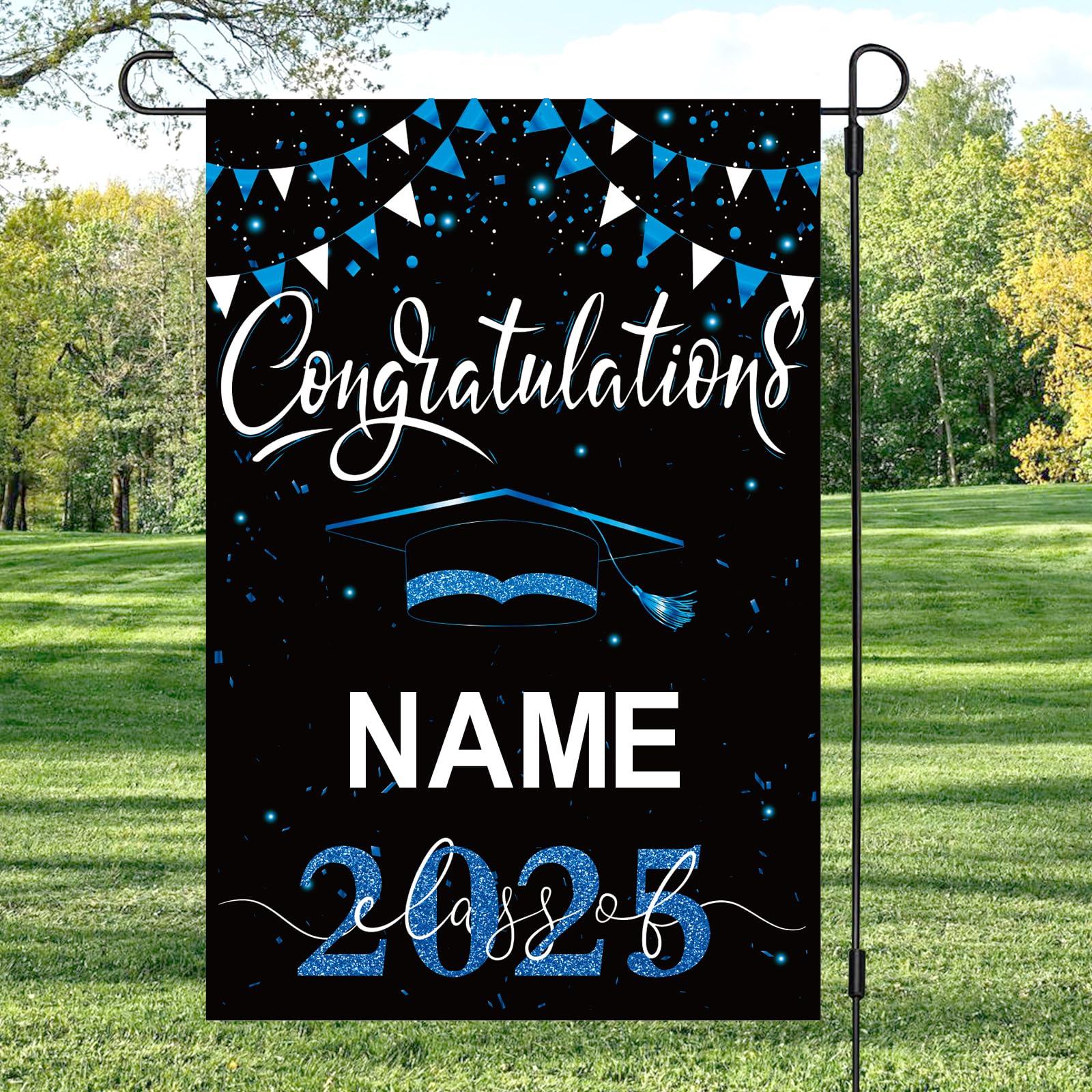 Graduation Flags Personalized 2025, Graduation Garden Flag Double Sided Class Of 2025, Congrats Grad Garden Flags For Outside Yard Decoration, 18x12 Inch (Black Blue)