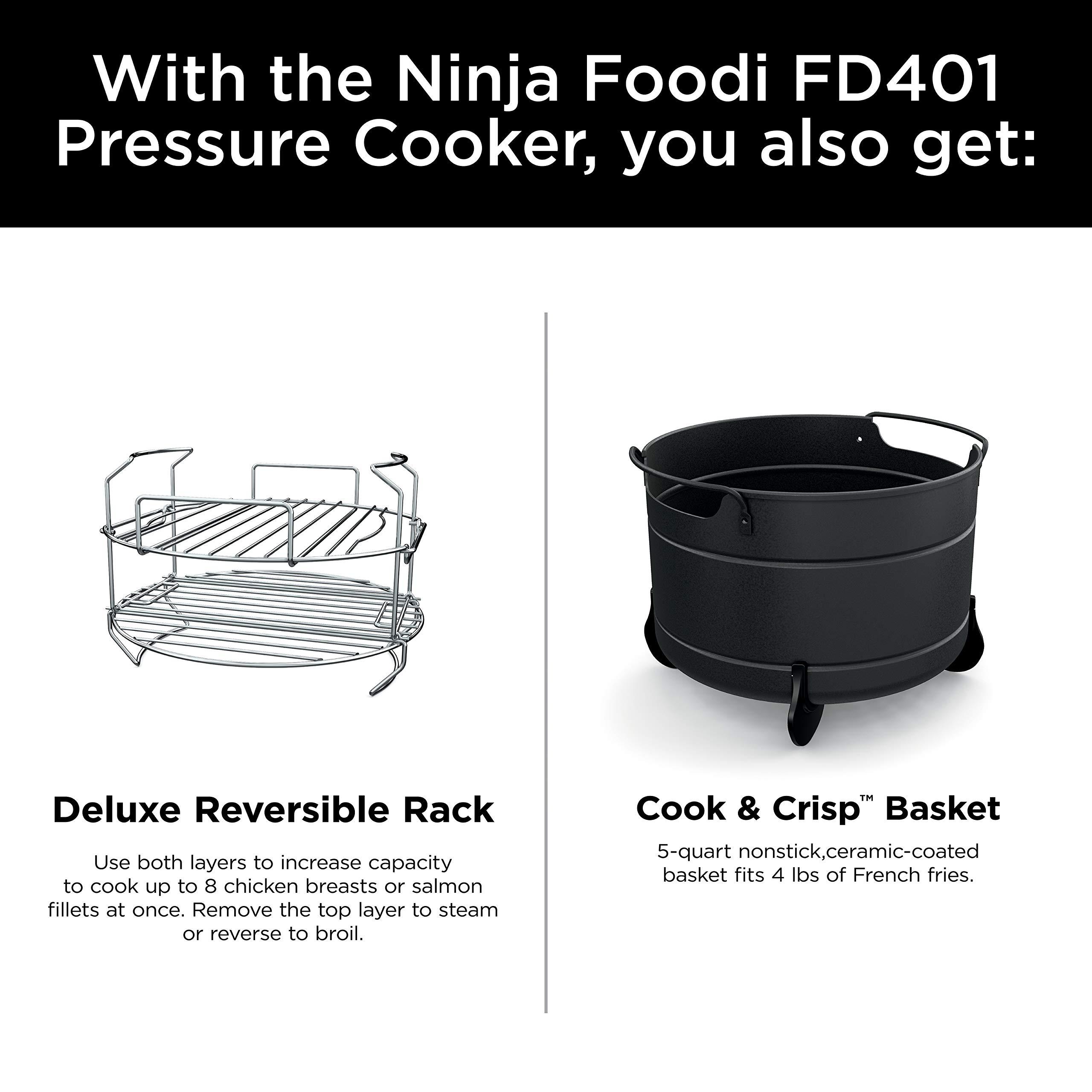 Ninja FD401 LP3 Foodi 12-in-1 Deluxe XL 8 qt. Pressure Cooker & Air Fryer that Steams, Slow Cooks, Sears, Sautés, Dehydrates & More, with 5 qt. Crisper Basket, Reversible Rack & Recipe Book, Silver - Image 9