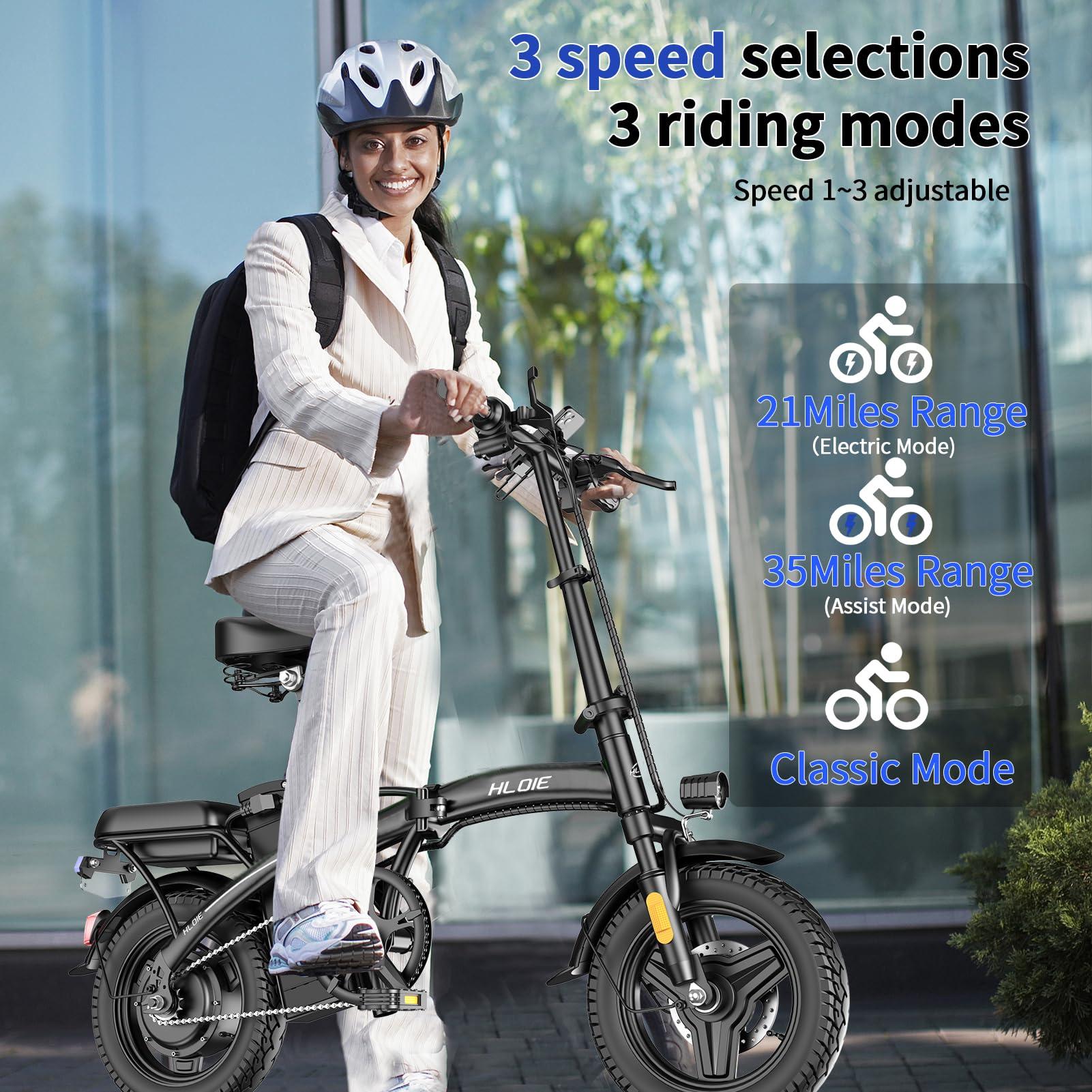 HLOIE Folding Electric Bike for Adults, 400W (Peak 500W) Motor,23MPH Max Speed Foldable Electric Bicycles,14" Ebike, 48V12AH Battery 35 Miles PAS Range Mini E Bikes for Adults and Teens - Image 4