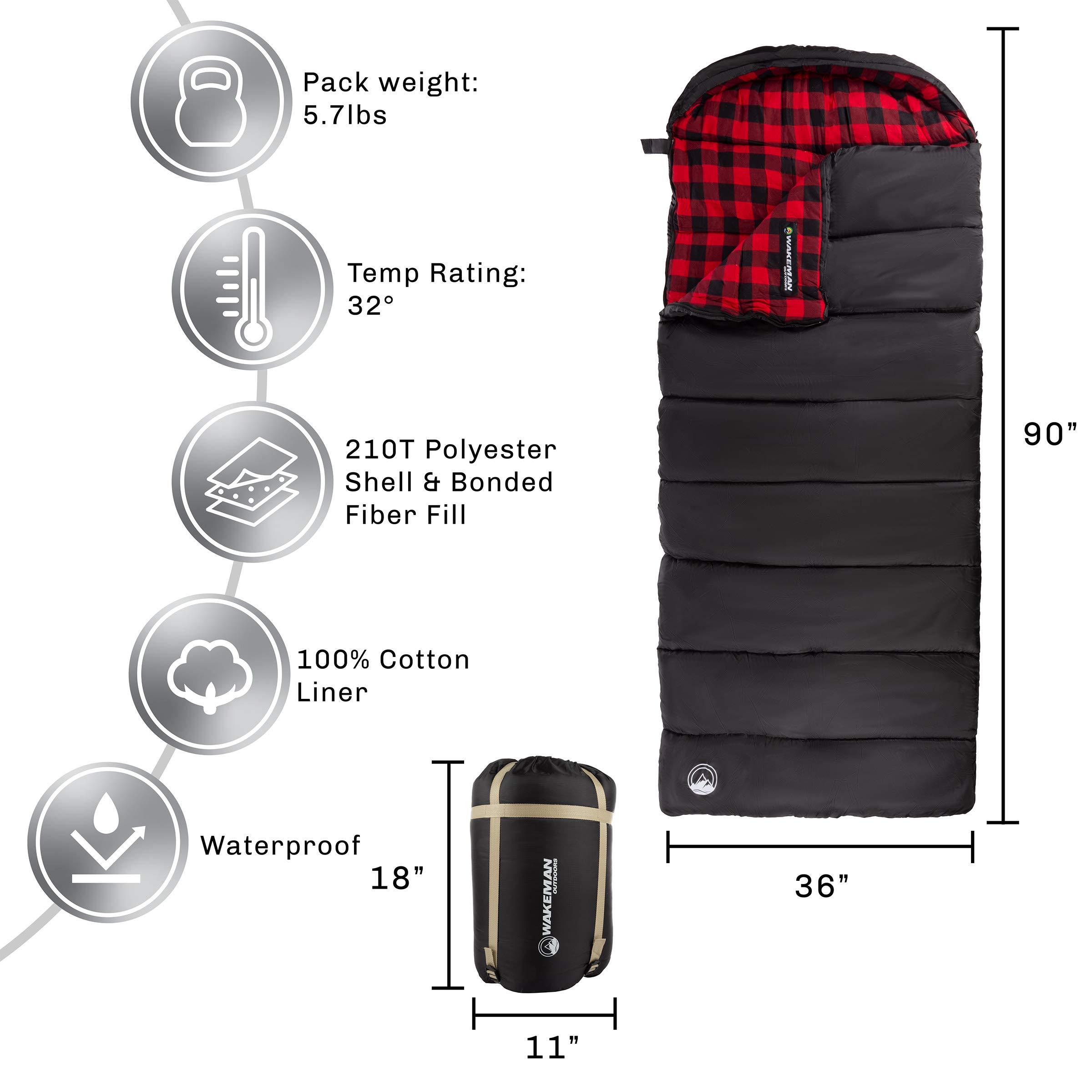 Sleeping Bag - Lightweight Envelope-Style 32F Rated Outdoor Sleeping Bag with Hood and Carry Case for Backpacking, Camping and Hiking by Wakeman (Navy) - Image 2