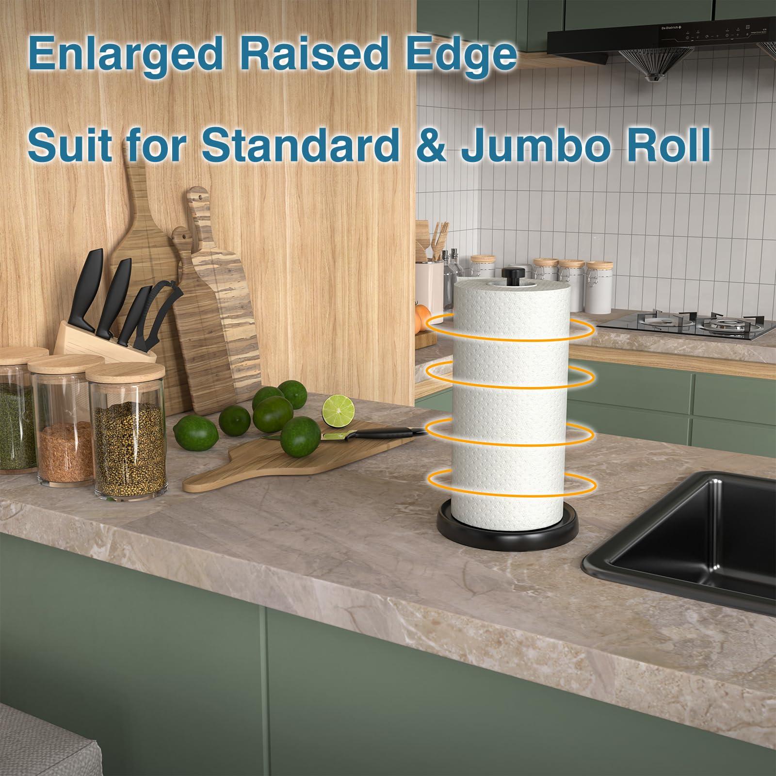 Paper Towel Holder Countertop, One-Handed Tear, Stainless Steel, Weighted Base, Black, Paper Towel Roll Holder Stand with Ratchet Mechanism for Kitchen Bathroom Farmhouse Essentials Decor Accessories - Image 4