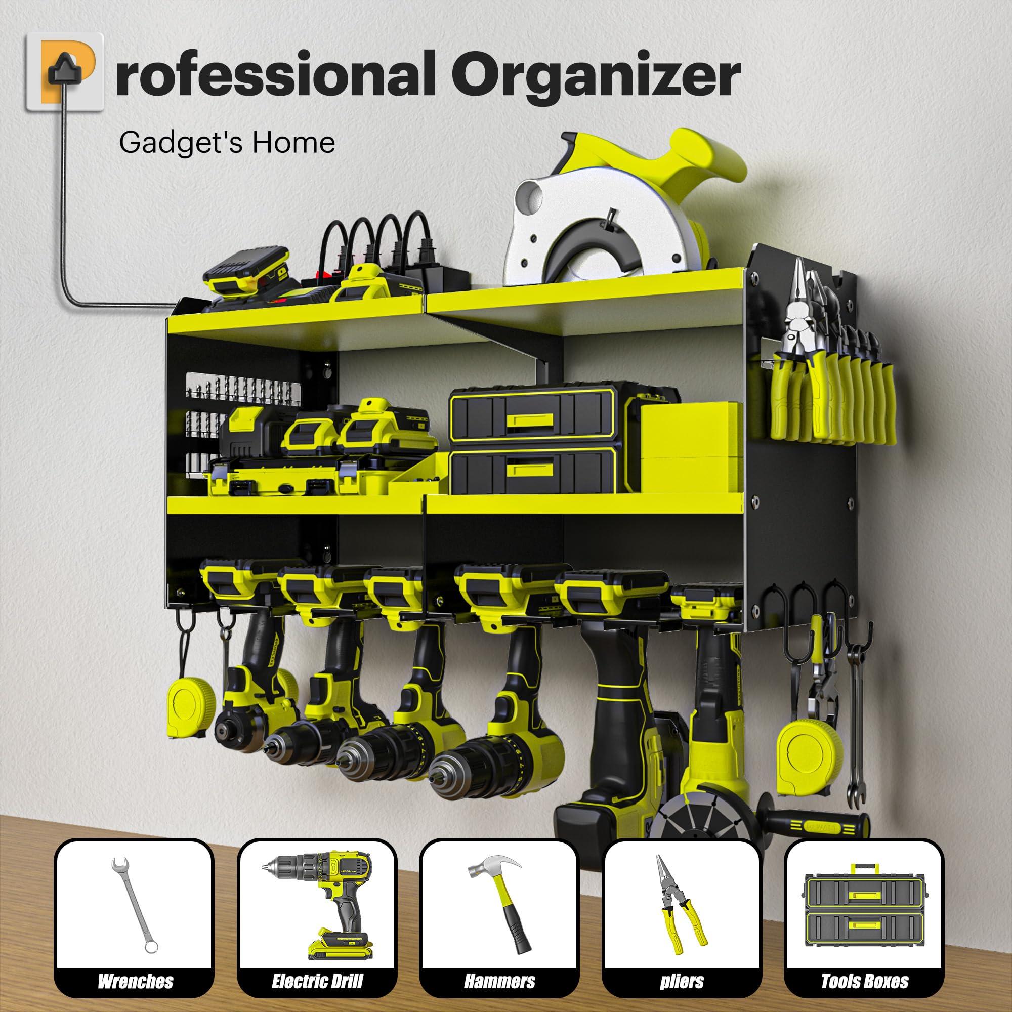 Spampur Power Tool Organizer, 15 Min Quick Assembly & Max 420lb load by Heavy Duty Metal, 6 Slots for Cordless Drill with 4 Outlet Power Strip in Garage/Workshop/Pegboard Suitable for Father Day - Image 3