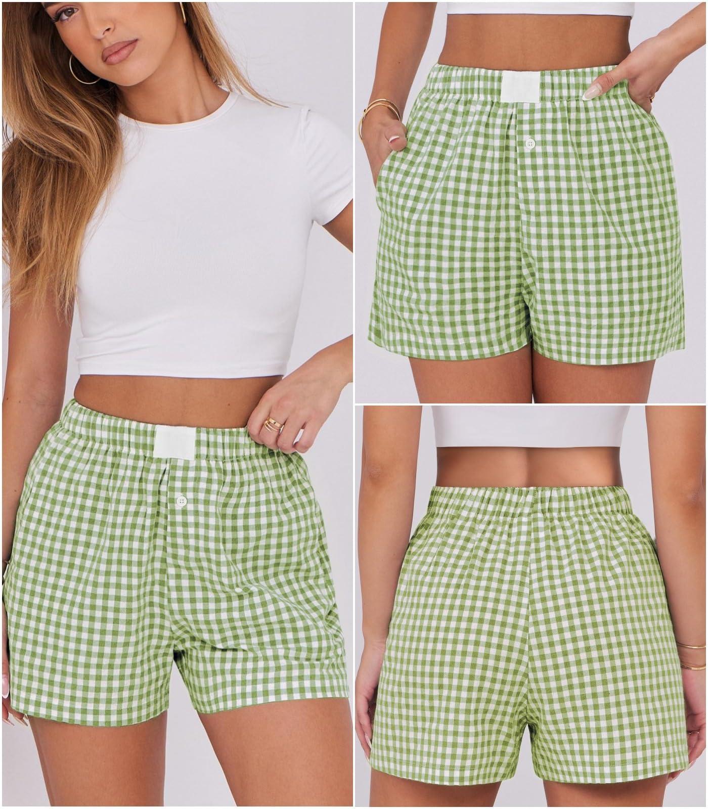Lziizl Womens Boxer Shorts Cotton Summer Casual Pajama Y2K Sleep Gingham Plaid Shorts Bottom with Pockets - Image 3
