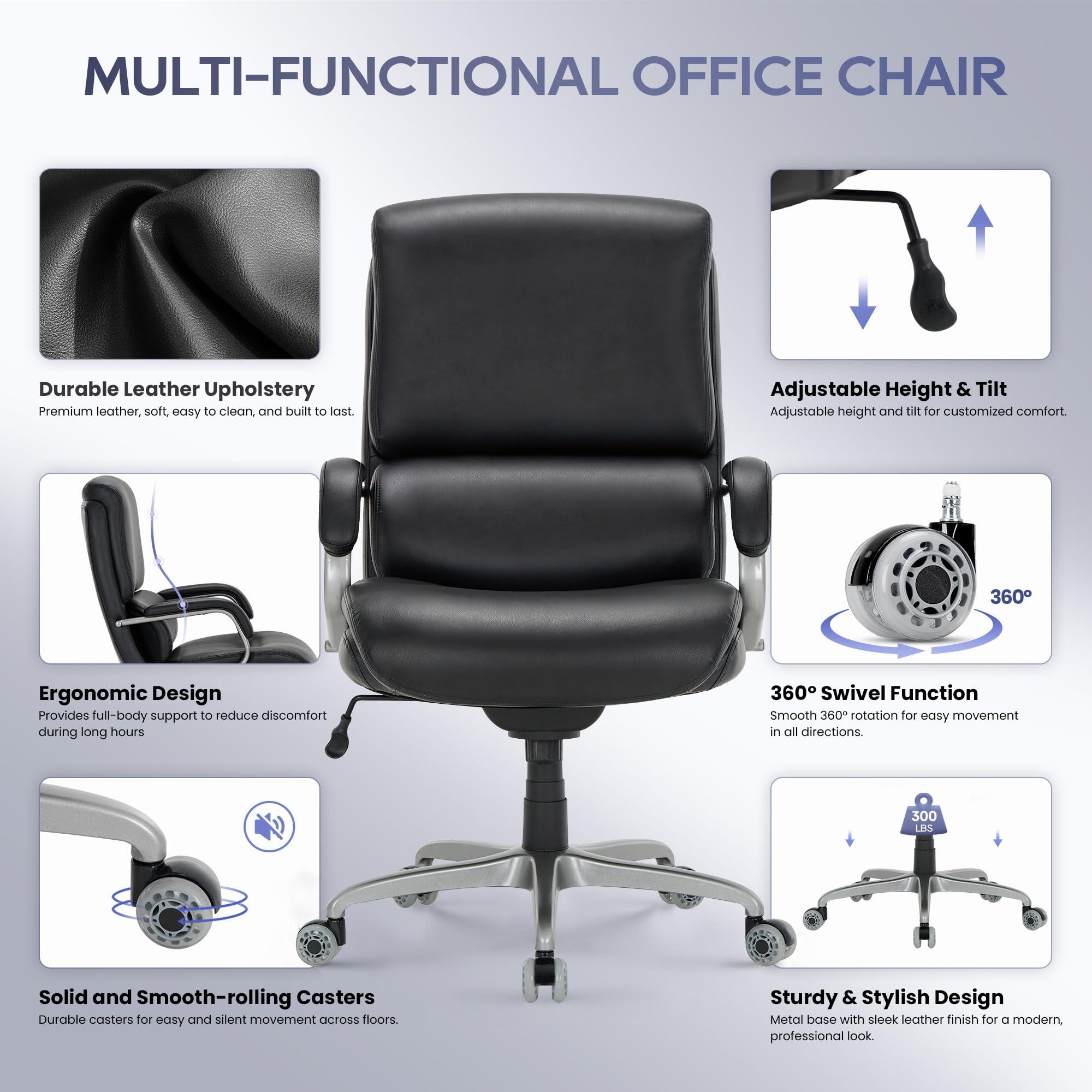 Executive Padded Leather Office Chair-Ergonomic Lumbar Support, Desk Chair for Home and Office with Flip-up Arms, High Back, Adjustable Desk Computer Chair for Work, Meeting, Black, 300lbs - Image 4