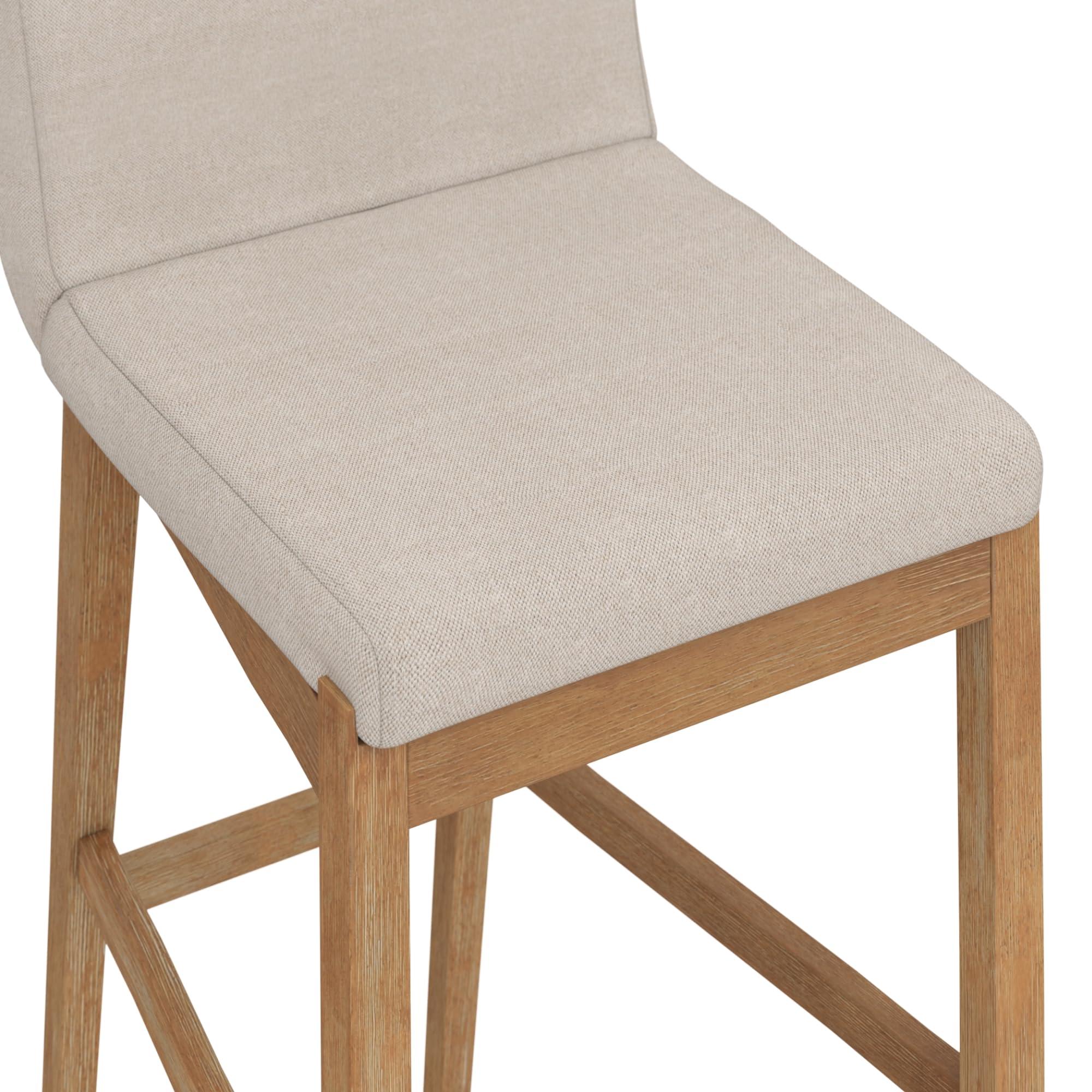 Nathan James Gracie Modern Bar Stool with Back, Cushioned Bar Height Stool with Natural Flax Upholstery and Brushed Wooden Legs, Natural Flax/Brown - Image 5