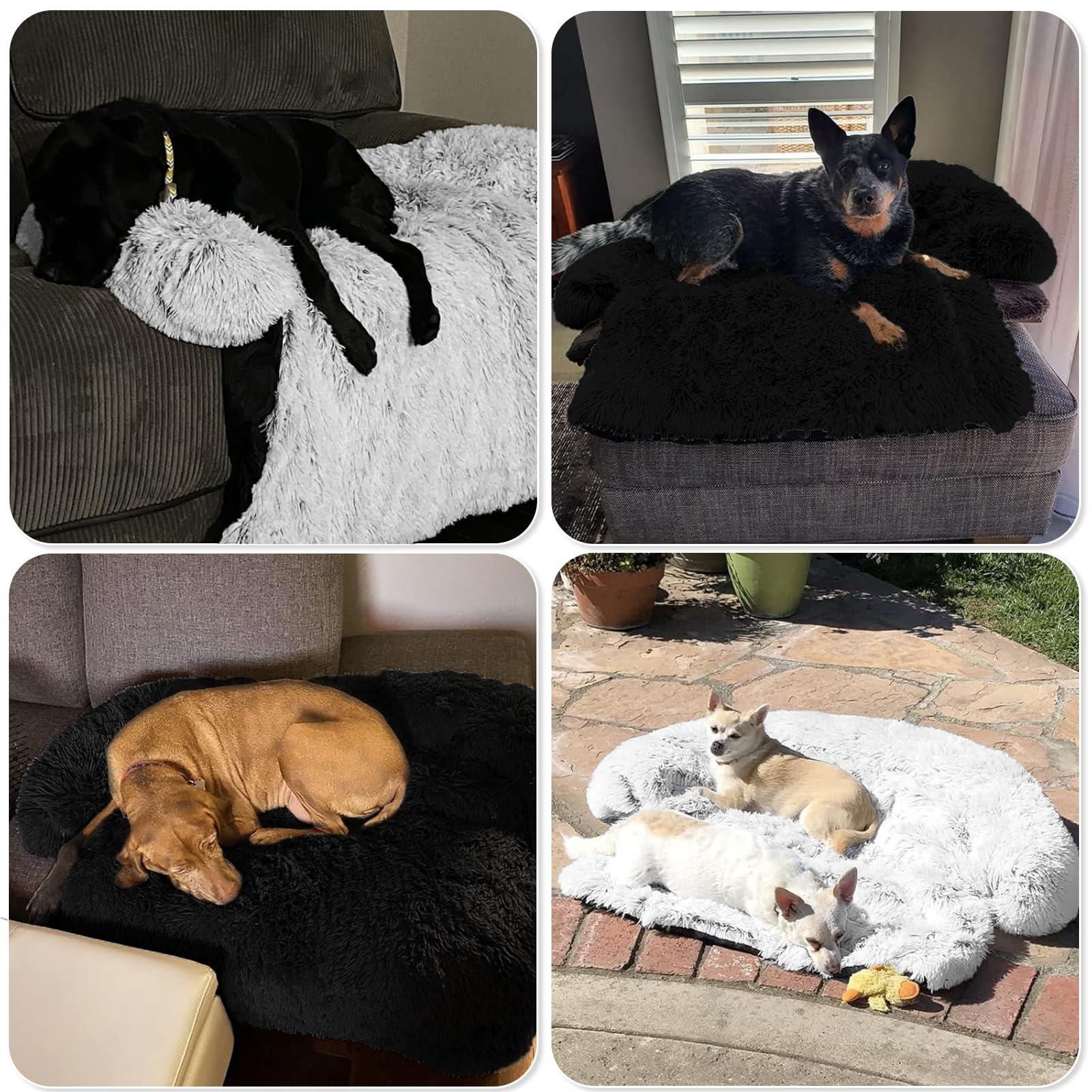 GGIB Calming Dog Bed Fluffy Plush Dog Mat for Furniture Protector with Removable Washable Cover for Large Medium Small Dogs and Cats (Large, Black) - Image 7