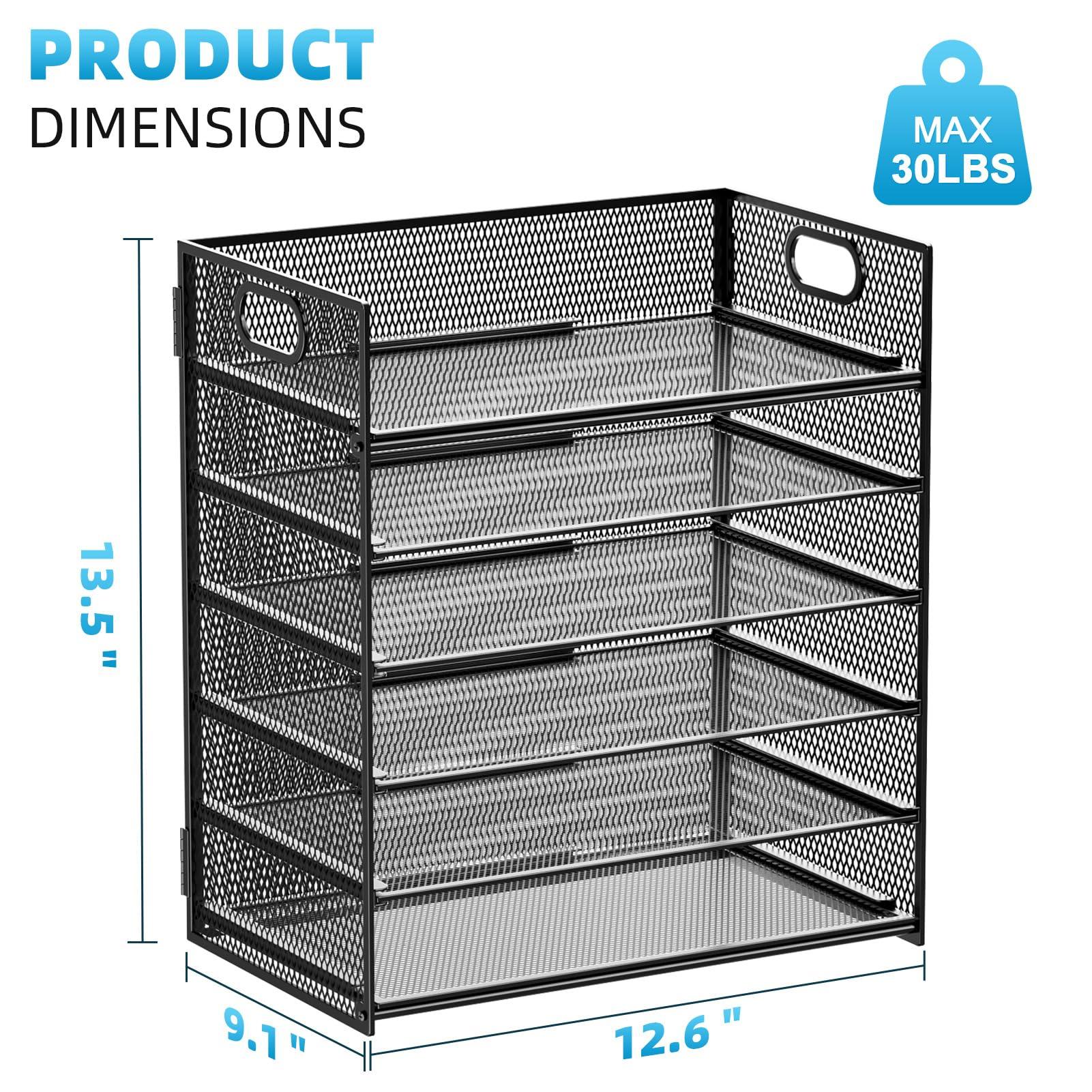 Marbrasse 6 Tier Paper Organizer Letter Tray - Mesh Desk File Organizer with Handle, Paper Sorter Organizer for Letter/A4 Office File Folder Holder - Black - Image 3