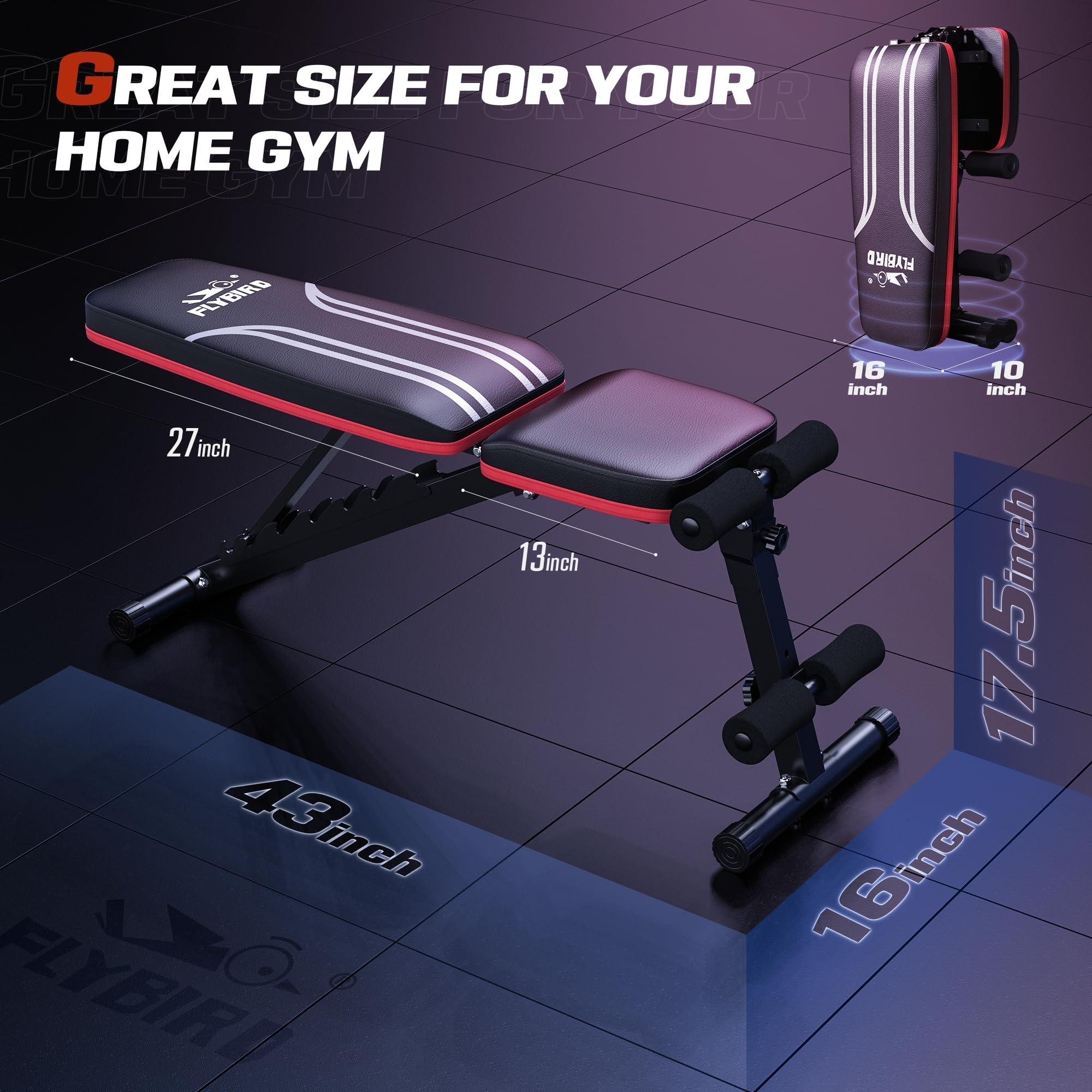 FLYBIRD Adjustable Weight Bench Workout Bench for Home Gym, 15 Degree Decline Sit-Up, Sturdy Durable Folding Weight Bench for Years of Workout -FBGEAR23 - Image 7