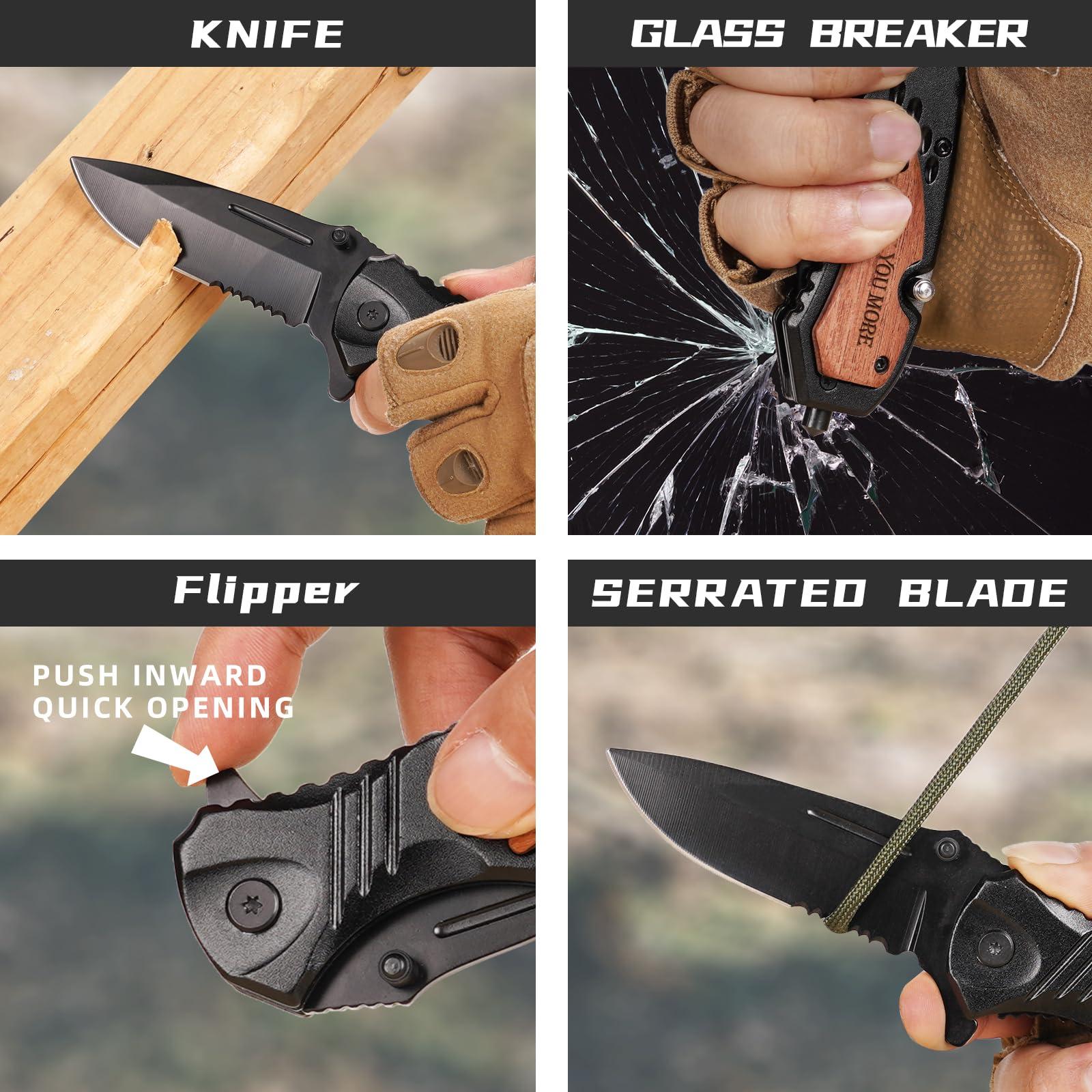 Gifts for Men Him Husband, Anniversary Birthday Gifts ideas for Him, Engraved Pocket Knife, Wooden Handle Folding Knife with Wood Box, Unique Outdoor Camping Hunting Fishing Tool - Image 4