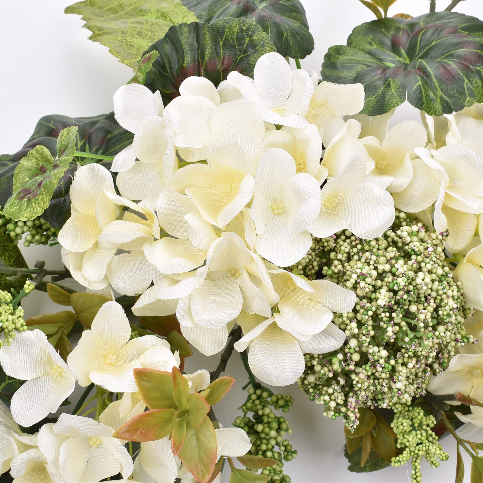 I-GURU Artificial Swag Hydrangea Flower 28 Inch, White Spring Decorative Swags with Green Leaves for Home Room Front Door Wedding Arch Garden Party Tabletop Wall Decor - Image 2