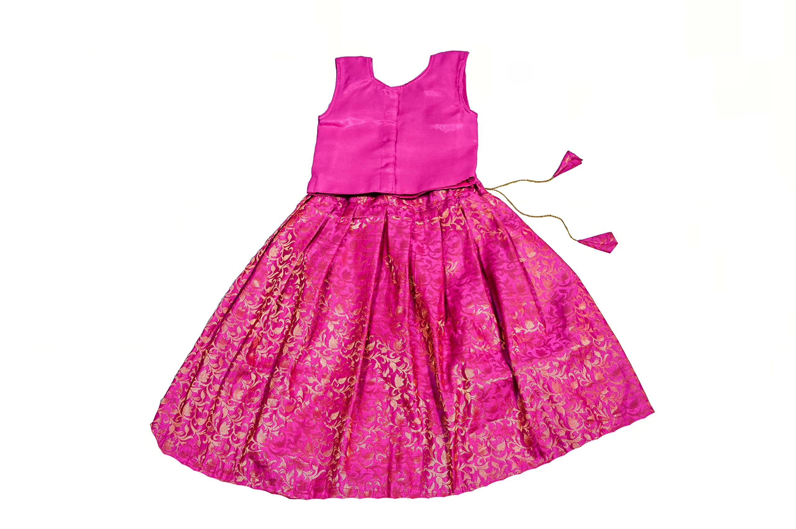 TRADITION INDIA Green Dupion Silk Lehenga Choli Set, Kids Sleeveless Lehenga Choli - Image 3