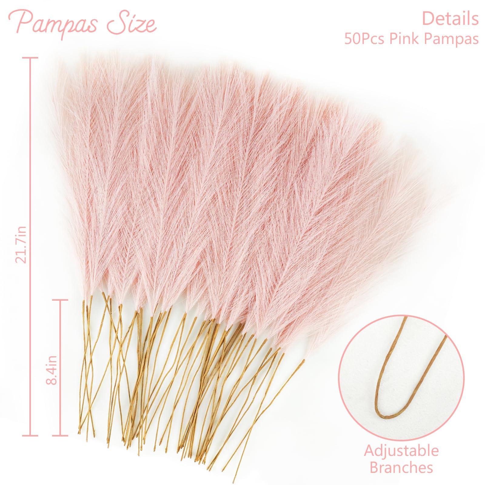 obbsie 50pcs Pink Faux Pampas Grass Decor, 21.6" Short Artificial Pompous Grass Floral Fake Pompas Grass Branches Vase Filler Flower Arrangement for Home Wedding Boho Decor - Image 3