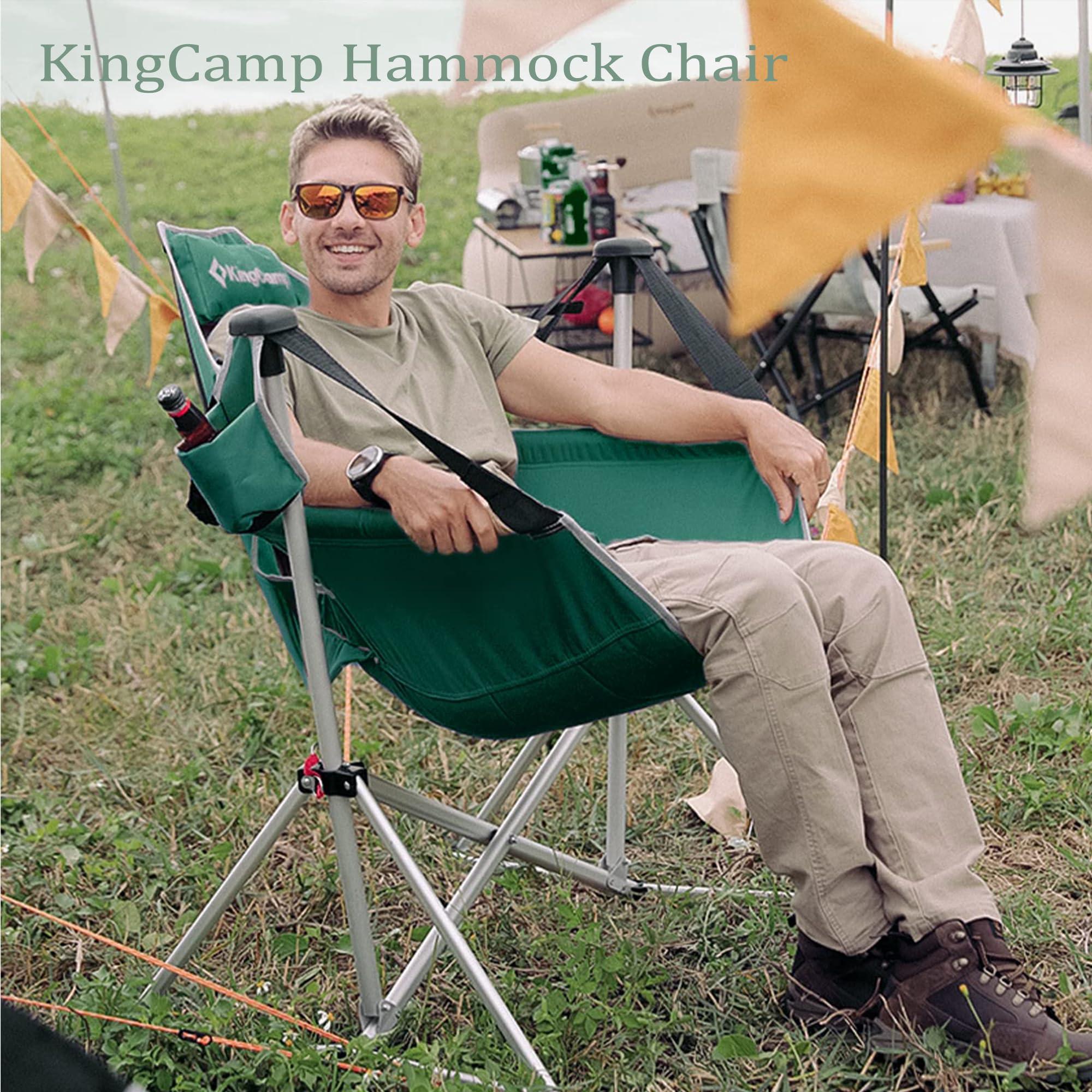 KingCamp Hammock Chair with Footrest, Swinging Portable Folding Camping Chairs for Adults MAX 400lbs Heavy Duty Foldable Oversized Rocker with Cup Holder Pillow for Outdoor Beach Patio Sport Lawn - Image 7