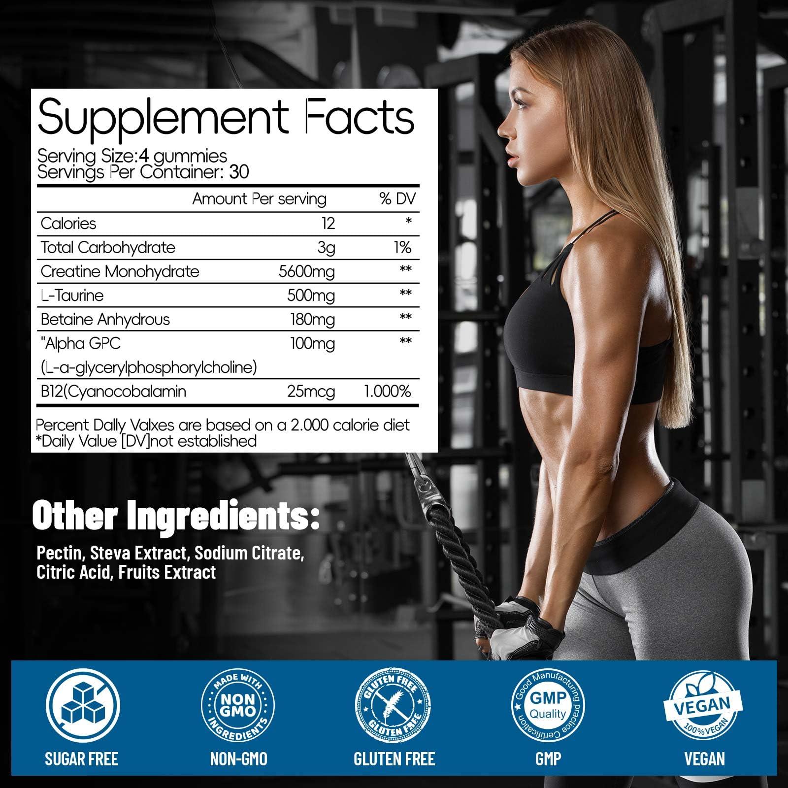 Creatine Monohydrate Gummies for Men & Women 120 CT - 5600mg of Creatine Monohydrate per Serving, Chewable Creatine Monohydrate for Muscle Support & Energy Boost, Sugar Free, Vegan (Blueberry Flavor) - Image 2