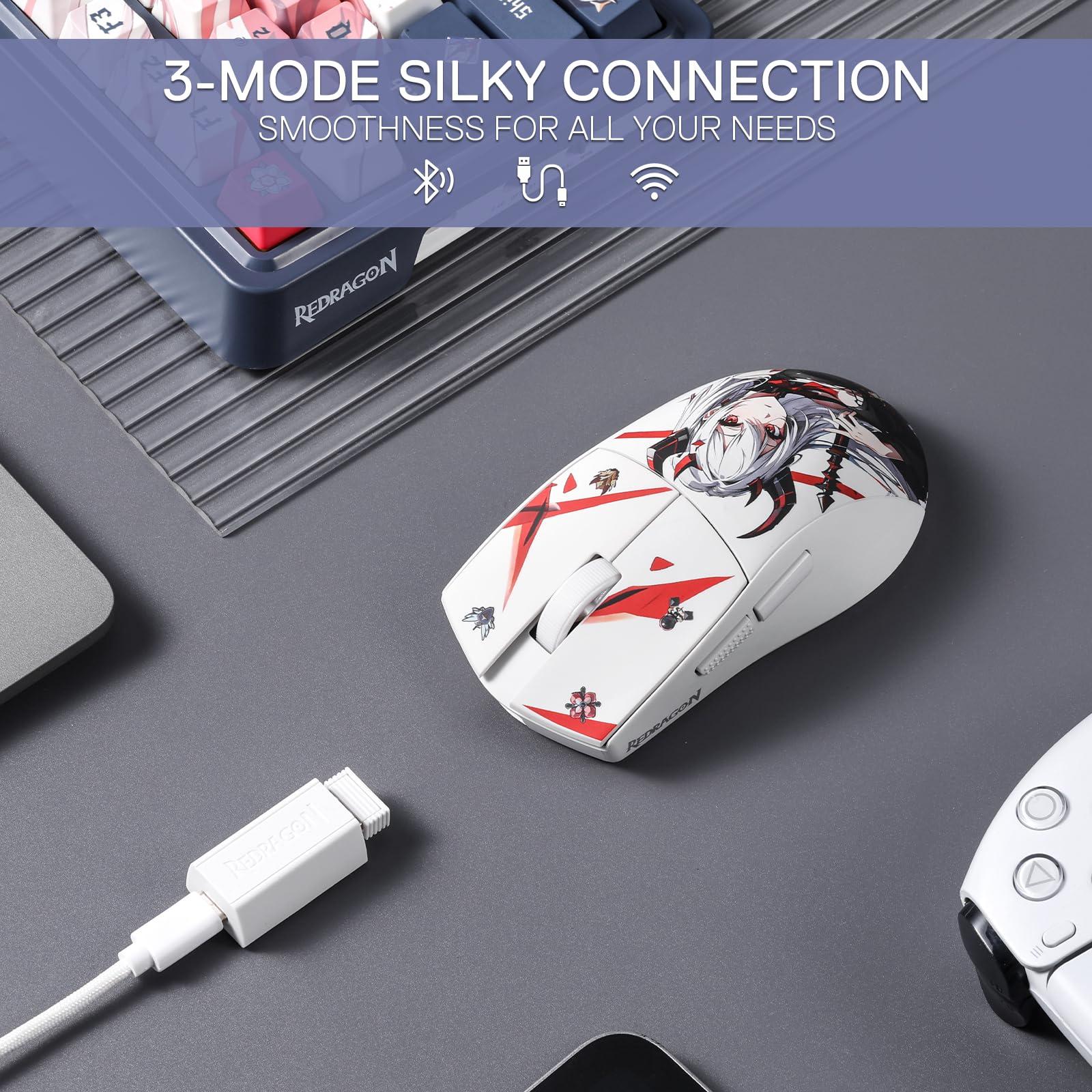 Redragon M916AK PRO 3-Mode Anime Gaming Mouse, 42G Ultra-Light 26K DPI Gaming Mouse w/Ergonomic Natural Grip Build, Full Programmable Buttons, Software Supports DIY Keybinds & DPI - Image 3