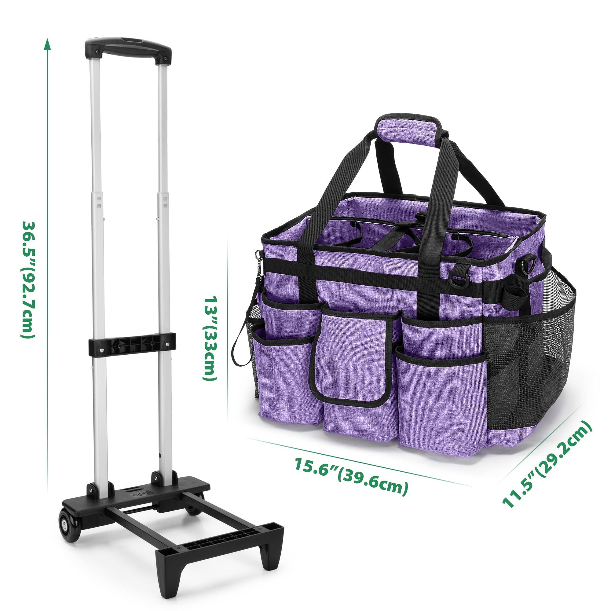 LoDrid Rolling Cleaning Bag with Detachable Trolley, Professional Cleaning Caddy with Shoulder Strap for Housekeepers, Portable Cart on Wheels for Supplies, Purple (Patent Design) - Image 2