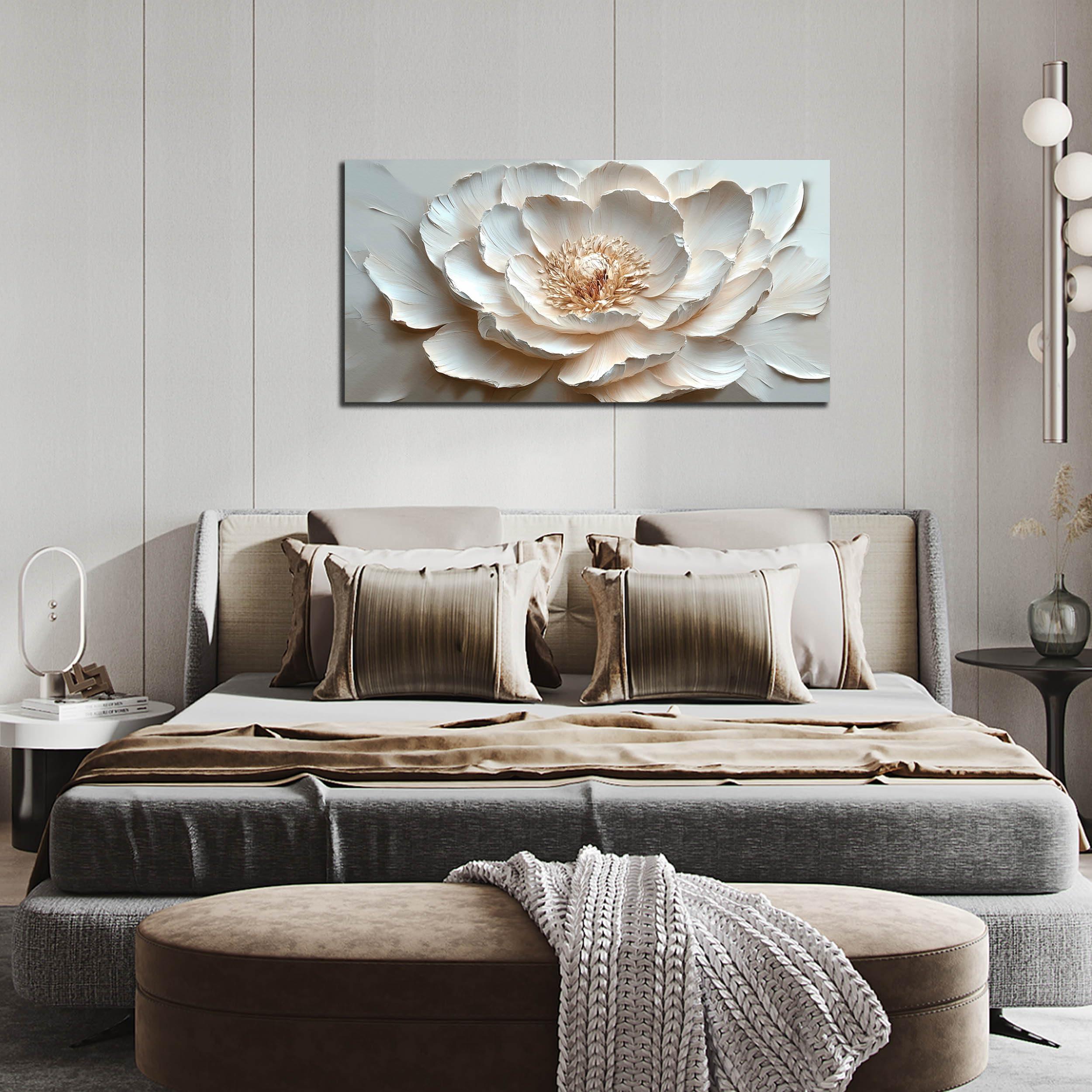 Flower Art Wall Decor for Living Room - White Canvas Wall Art for Office - Modern Wall Decor for Bedroom Women Size 20" x 40" - Image 2