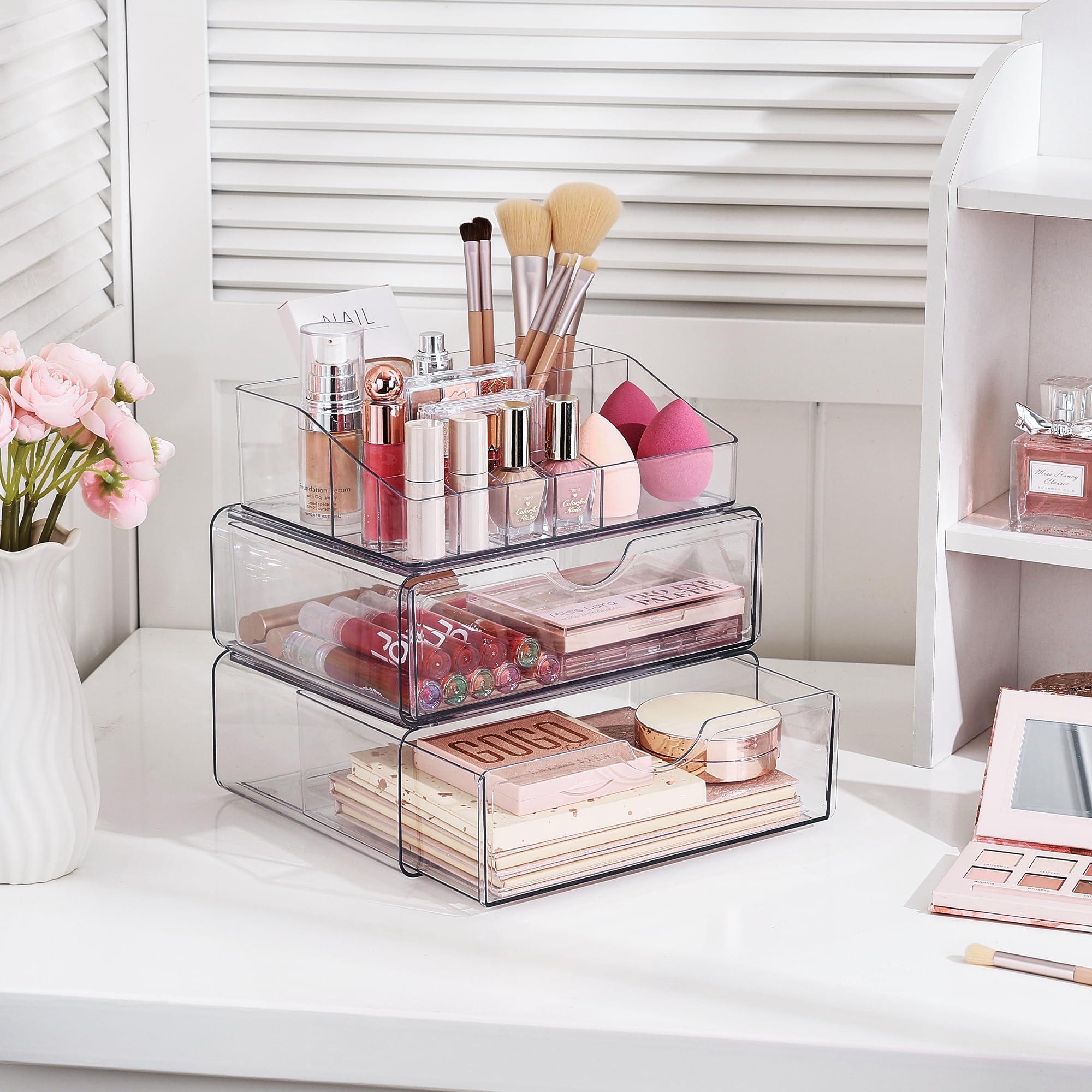 Vtopmart 3 Tier Clear Makeup Organizer with Drawer, Cosmetic Storage for Dresser Countertop and Bathroom Vanity, Beauty Holder for Lipstick Brush Skincare - Image 5