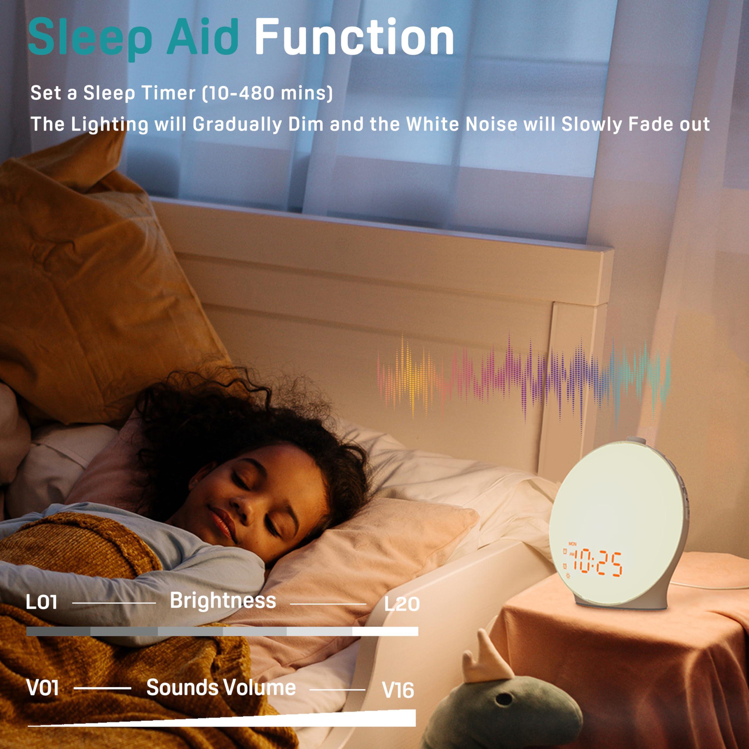 JALL Sunrise Alarm Clock White Noise Sound Machine with 22 Soothing Sounds, 17 NightLights, Bluetooth Speaker, Wake Up Light Alarm Clock for Bedrooms, Heavy Sleepers, Ideal Gift for Baby, Kids Seniors - Image 3