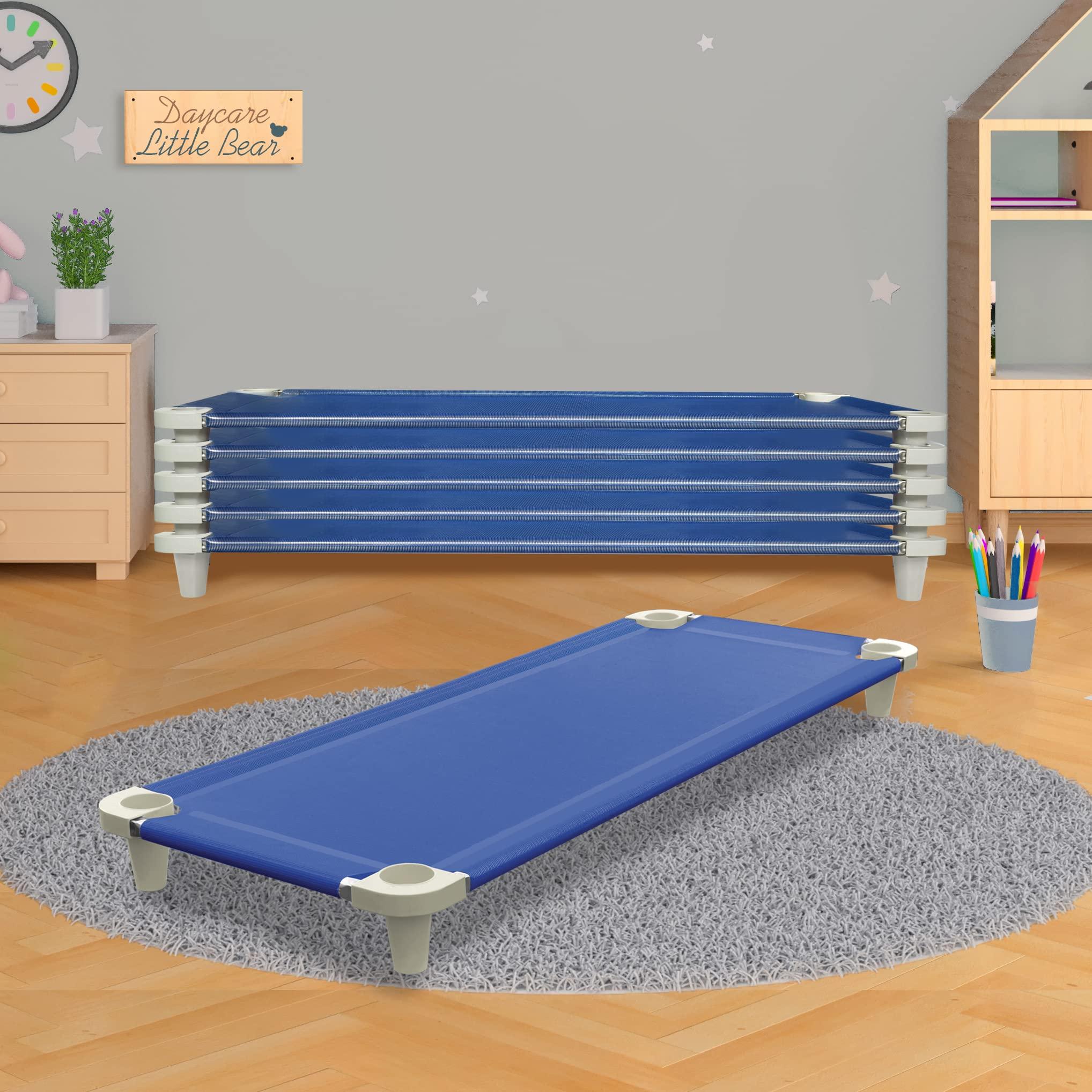 Acrimet Nap Cot for Kids, PortableToddler Child Bed, Stackable 52" L (Stainless Steel Tubes) (Blue Breathable Mesh Fabric - Gray Feet) (5 Pack) - Image 2