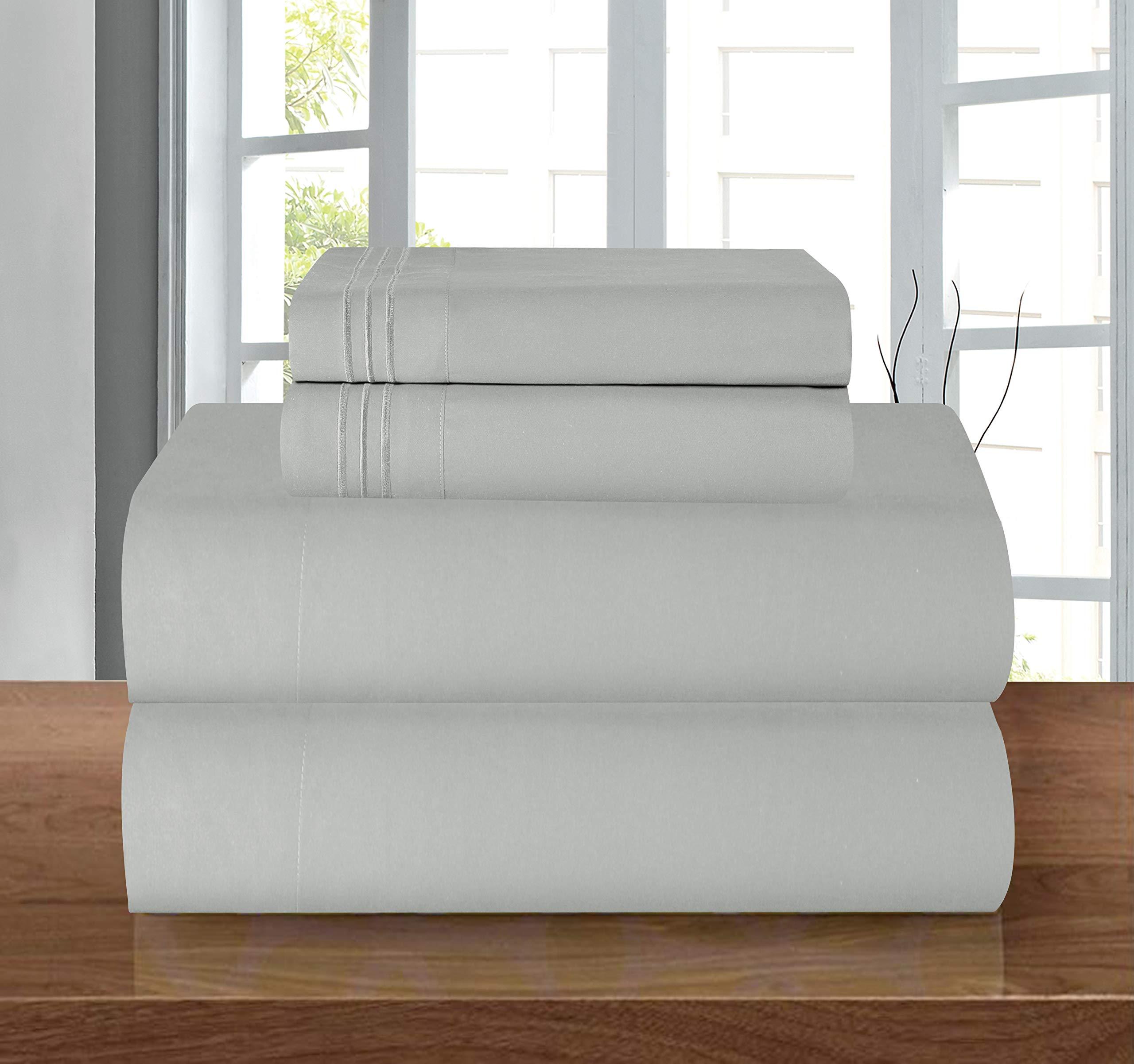 Elegant Comfort Luxury 1500 Premium Hotel Quality Microfiber 4-Piece Sheet Set - Wrinkle Resistant, All Around Elastic Fitted Sheet, Deep Pocket up to 16", Queen, Silver - Image 2