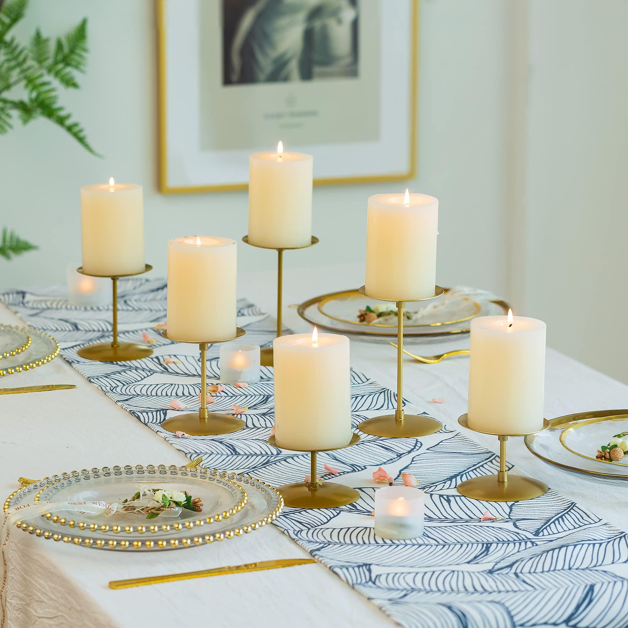 Pillar Candle Holders Candle Plates - Set of 6 Candelabra Candle Stand Iron Plate Minimalism Modern Home Mantel Dinning Table Christmas Decorations Centerpiece for Wedding, Party, Events, Gold - Image 4