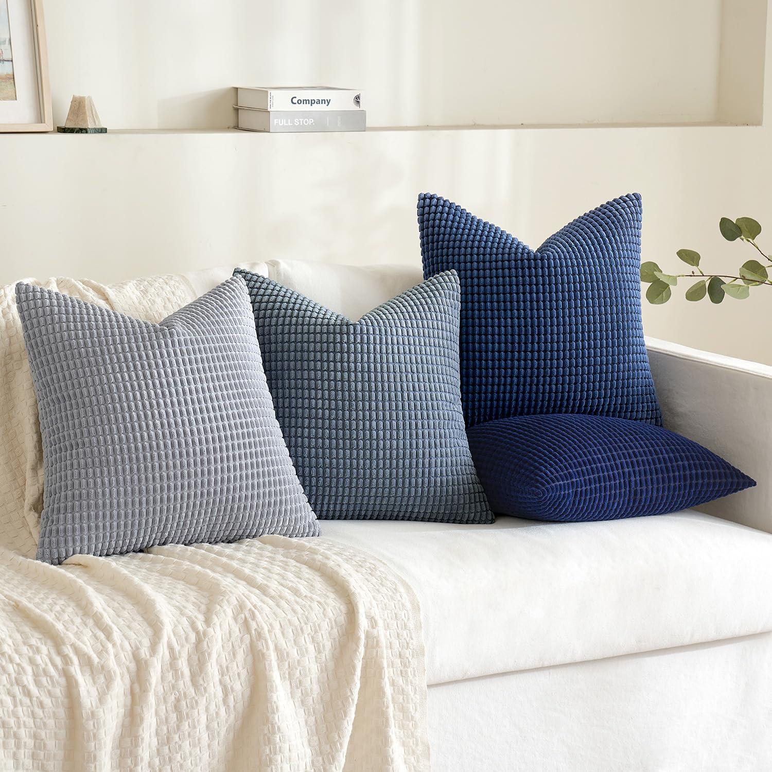 MIULEE Blue Decorative Pillow Covers 18x18 Inch Set of 4 Boho Western Farmhouse Home Decor Couch Throw Pillows Summer Coastal Corduroy Pillowcases Industrial for Sofa Living Room Bed - Image 2