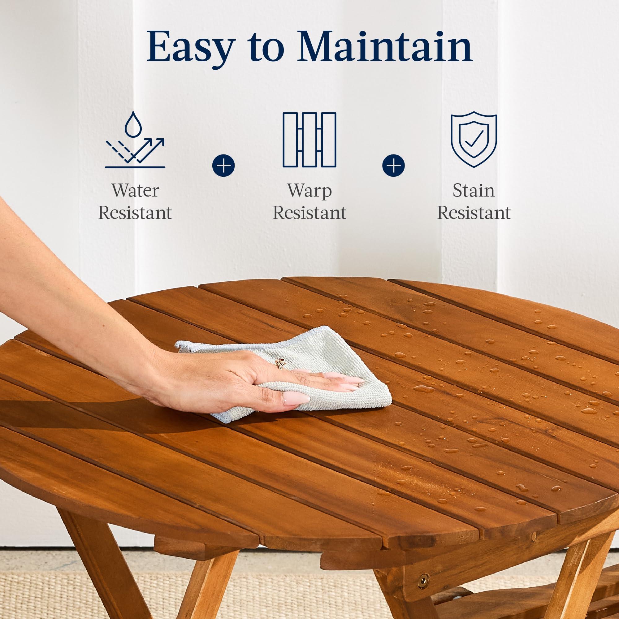 Best Choice Products 3-Piece Acacia Wood Bistro Set, Folding Patio Furniture for Backyard, Balcony, Deck w/ 2 Chairs, Round Coffee Table, Teak Finish - Natural - Image 5