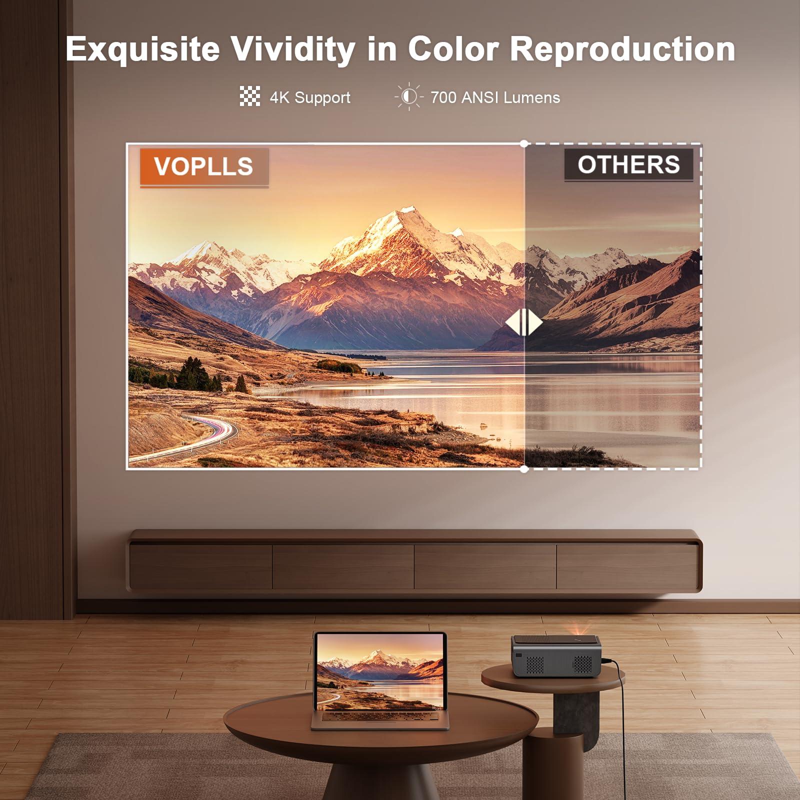 [Built-in Apps & Auto Focus/Keystone] Smart Projector with WiFi and Bluetooth, VOPLLS 700ANSI Native 1080P Outdoor Projector, 50% Zoom Home Theater Movie Projector for Bedroom/iOS/Android/PPT - Image 4