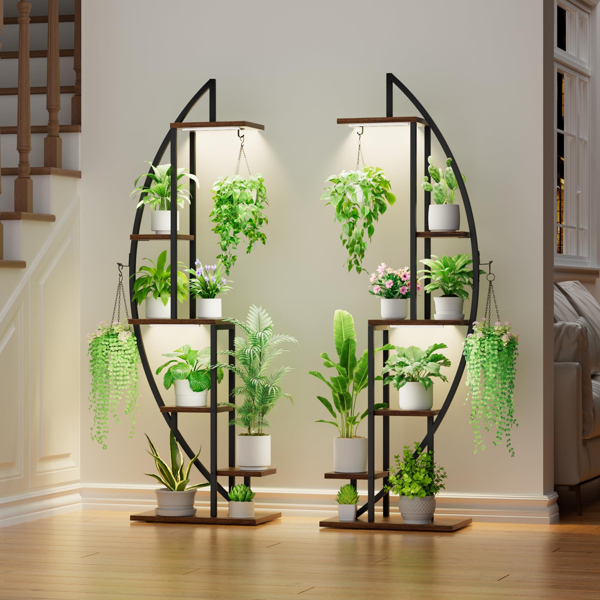 BACEKOLL Plant Stand Indoor with Grow Lights, 6 Tiered Tall Plant Shelf, 63" Metal Plant Stand for Indoor Plants Multiple, Half-Moon Plant Rack Display Shelf, 2 Pcs Plant Holder for Living Room, Patio - Image 9