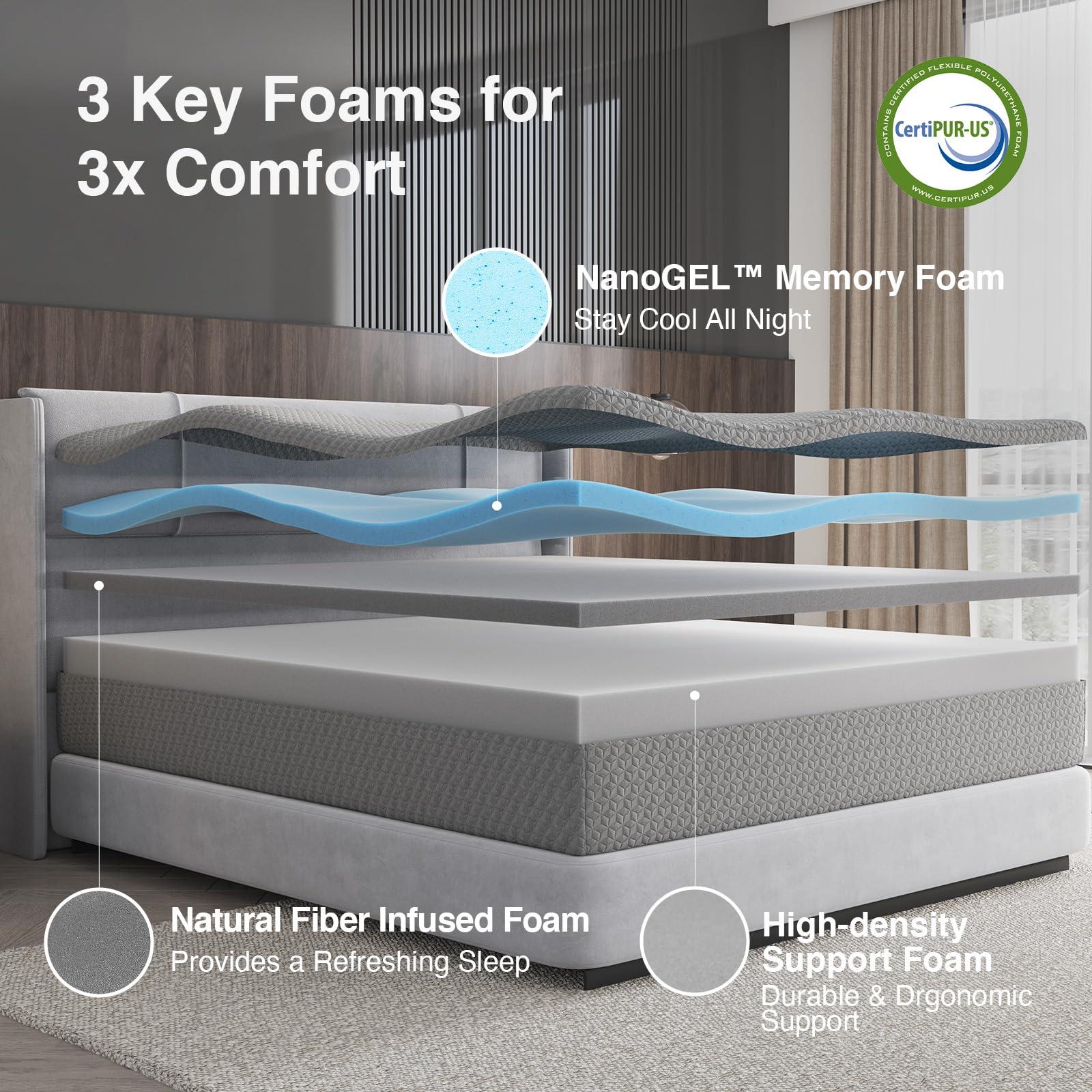 Novilla 14 inch King Size Mattress, Cooling Memory Foam Mattress King with Enhanced Airflow, Pressure Relief & Durable Support, CertiPUR-US Certified Mattresses in a Box with Breathable Fabric - Image 5