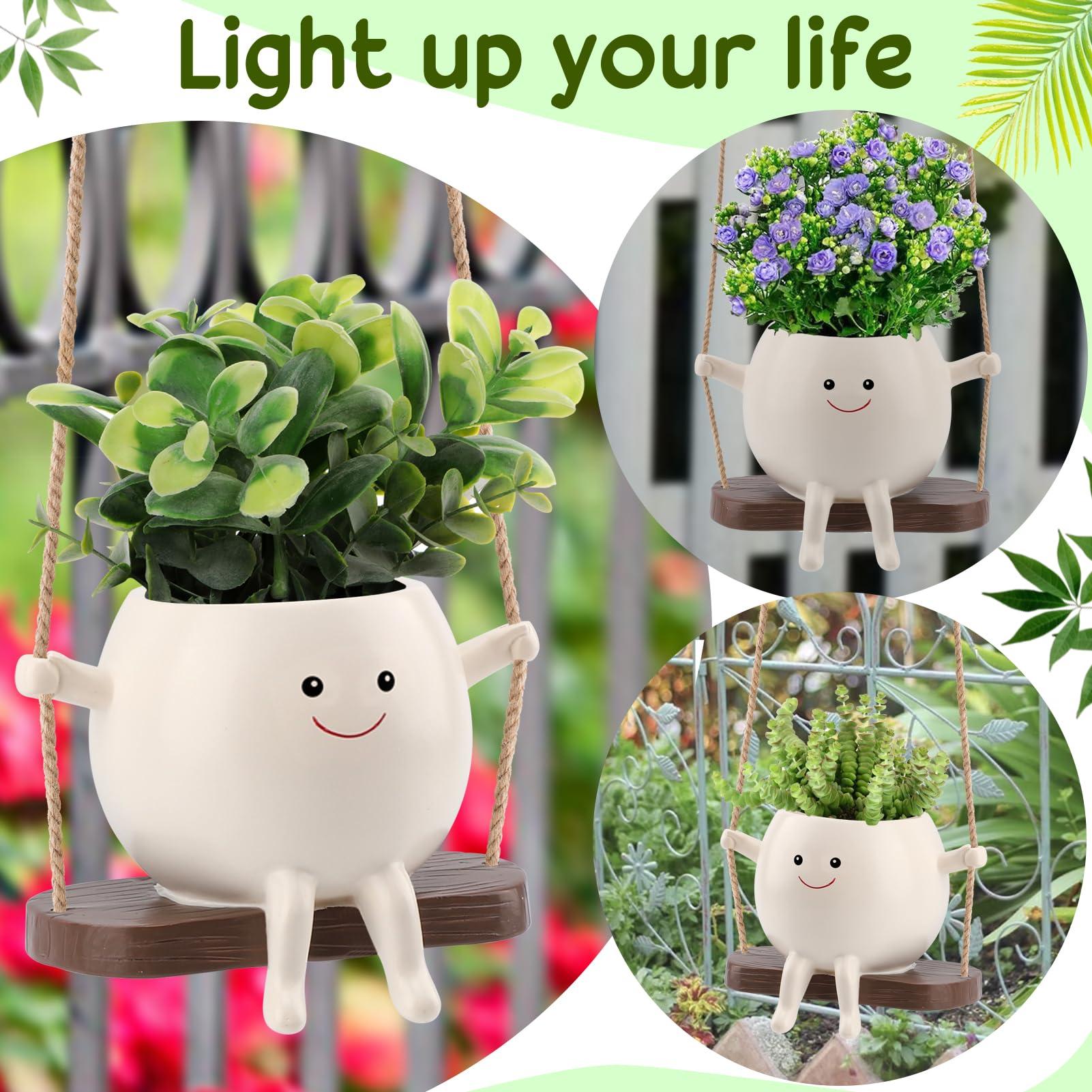 KIUGCO Glossy Swing Smiley Face Planter Pot Head, Small Hanging Planter for Indoor Outdoor Plants, Cute Hanging Flower Pot for String of Pearls Plant Live, Birthday Gifts - Image 6