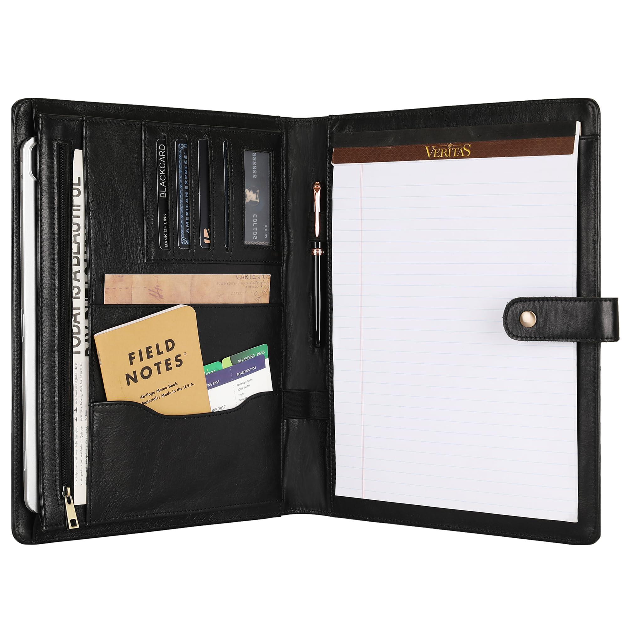 Personalized Leather Padfolio for Men - Business Portfolio with Clipboard, Engraved Legal Pad Folio Folder, A4 Letter Size Ideal Business and Corporate Gifts, Oil Black - Custom