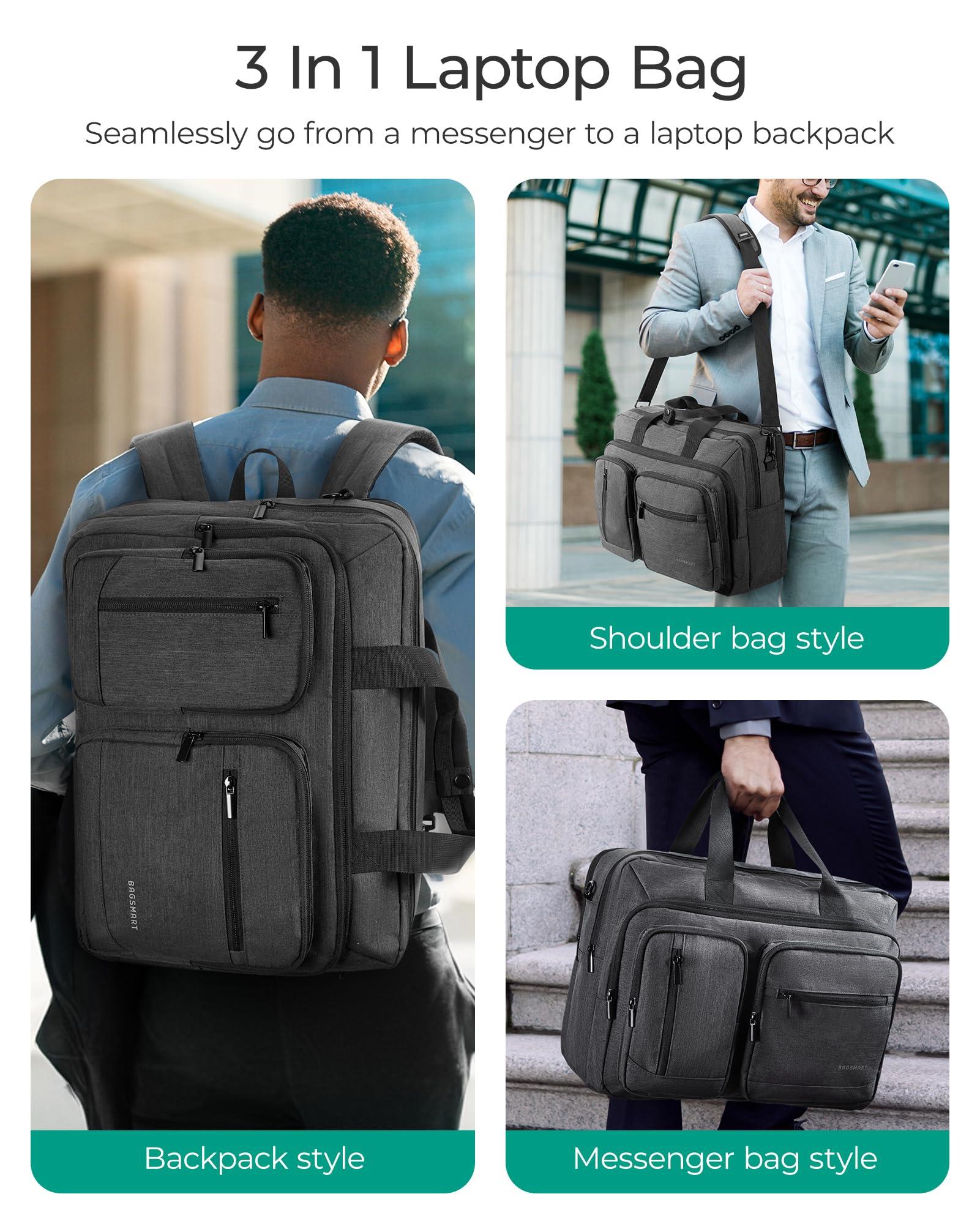 BAGSMART 3 In 1 Laptop Bag for Men, Computer Briefcase 17.3 Inch Laptop Water-Repellent Shoulder Bag, Computer Bag Business Travel Office, Black - Image 2
