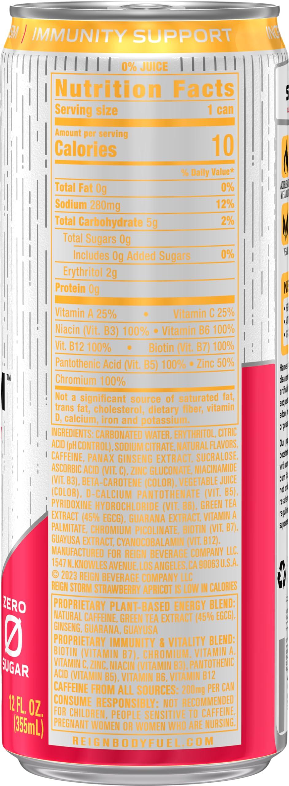 REIGN Storm, Strawberry Apricot, Fitness & Wellness Energy Drink, 12 Fl Oz (Pack of 12) - Image 2