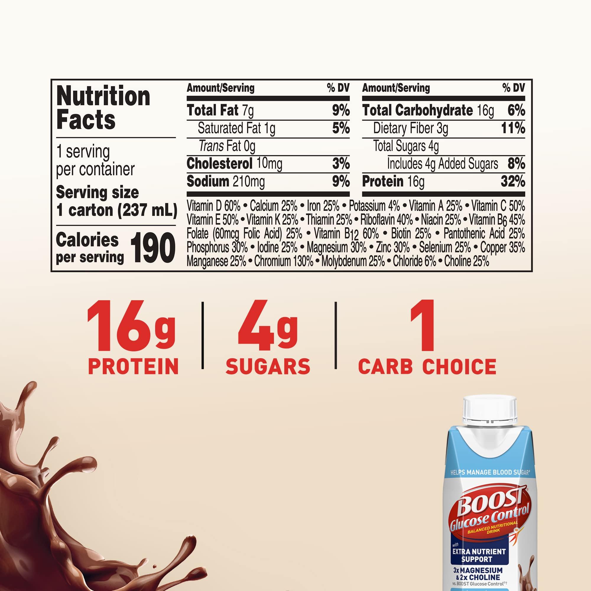 BOOST Glucose Control Ready to Drink Nutritional Drinks with Extra Nutrient Support Drink, Rich Chocolate, 8 Fl Oz, Pack of 24 - Image 2