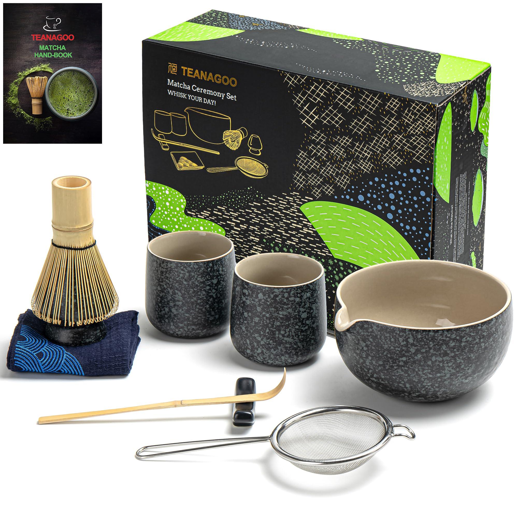 TEANAGOO 9 Pcs Matcha Whisk Set,Ceramic Matcha Set,Matcha Kit for Ceremony,Matcha Tea Set for Making Breakfast/Matcha Latte,Matcha Whisk and Bowl Set with 2 Matcha Cups(7.2oz),Gift for Matcha Lover