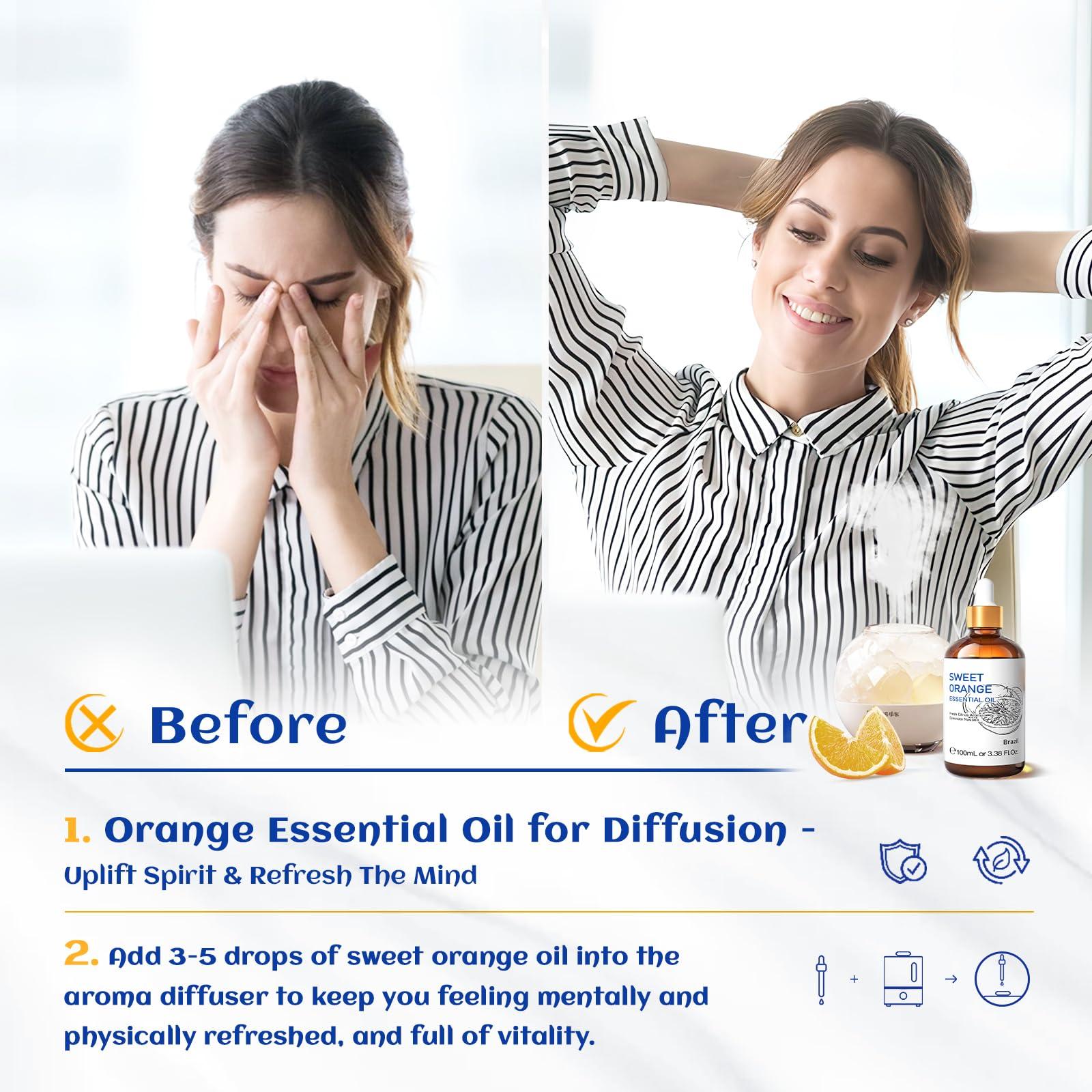 HIQILI 100ML Orange Essential Oil for Air Freshener, DIY Soap, Skin Care, Can be Added to Diffusers, Dryer Balls, Lotions for Use - 3.38 Fl Oz - Image 2